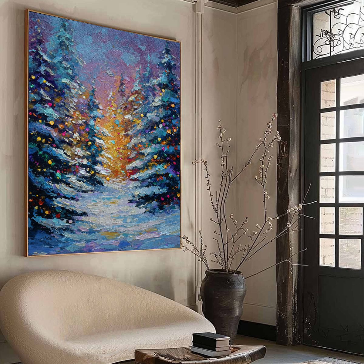 WINTER'S GLOW: Textured Impasto Winter Forest Landscape Oil Painting - Image 8