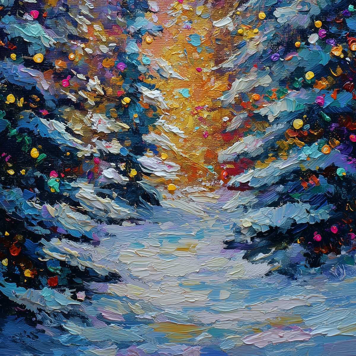 WINTER'S GLOW: Textured Impasto Winter Forest Landscape Oil Painting - Image 3