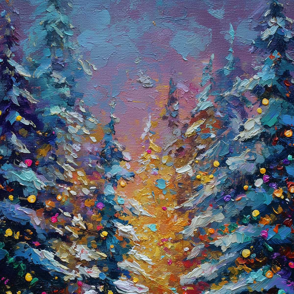 WINTER'S GLOW: Textured Impasto Winter Forest Landscape Oil Painting - Image 5
