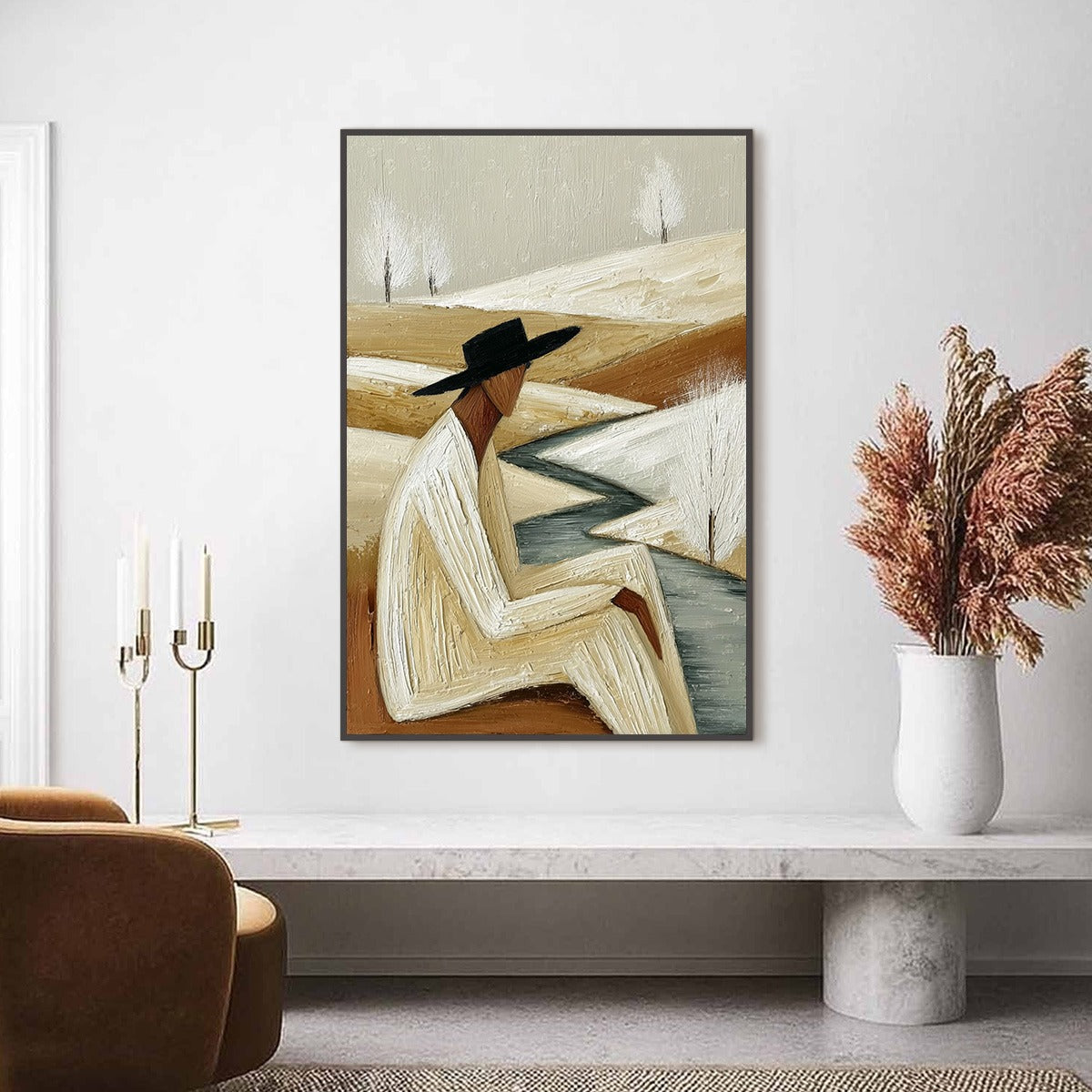 WINTER'S REPOSE: Textured Minimalist Figurative Landscape Painting - Image 2