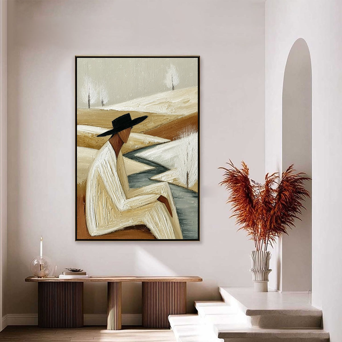 WINTER'S REPOSE: Textured Minimalist Figurative Landscape Painting - Image 4