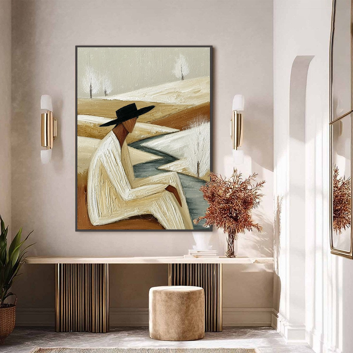 WINTER'S REPOSE: Textured Minimalist Figurative Landscape Painting - Image 6