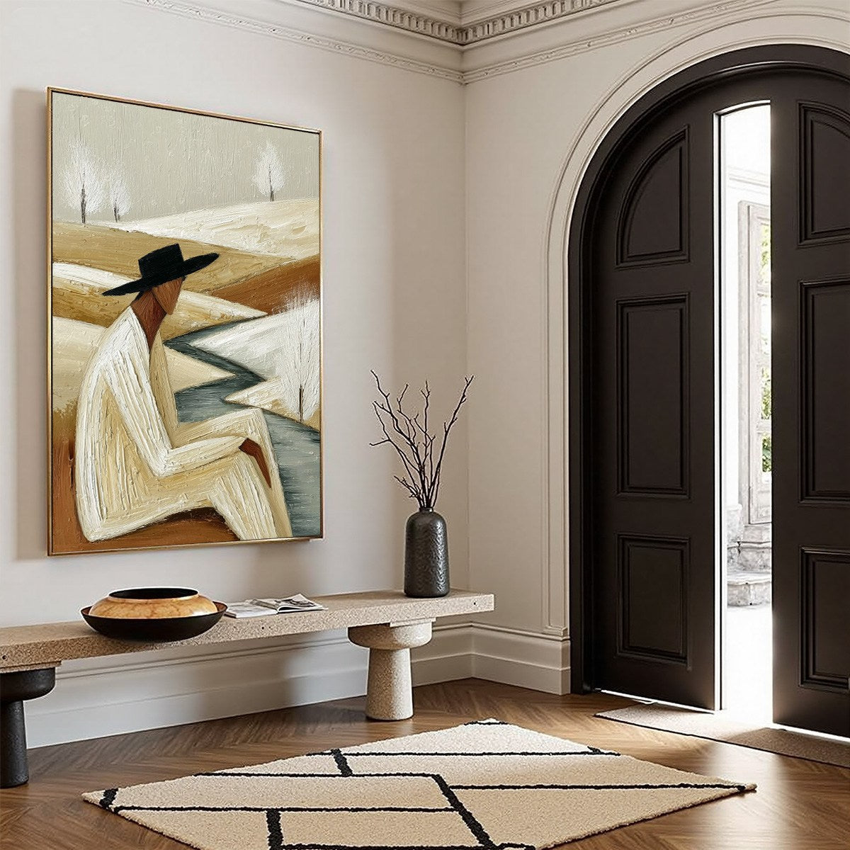 WINTER'S REPOSE: Textured Minimalist Figurative Landscape Painting - Image 8