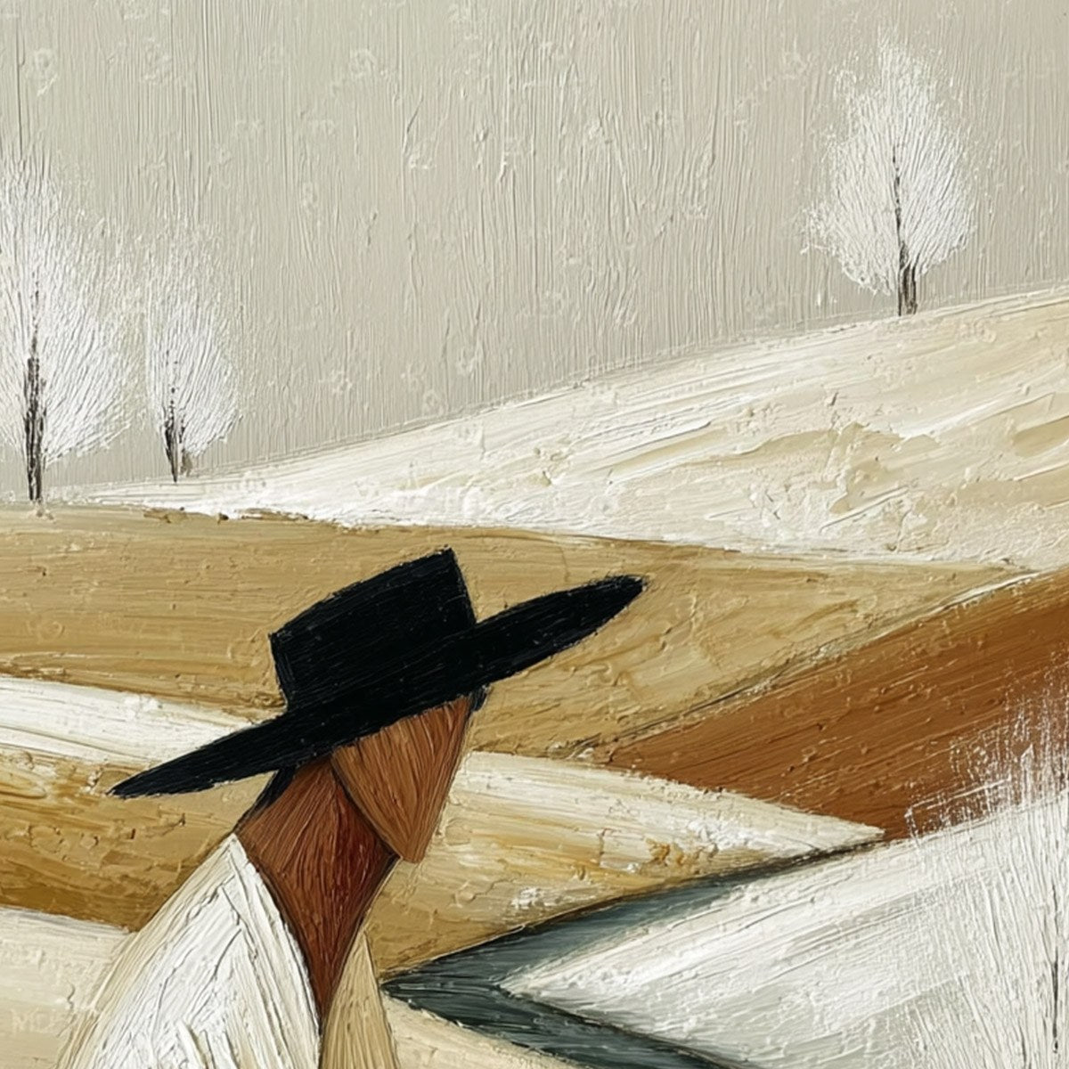 WINTER'S REPOSE: Textured Minimalist Figurative Landscape Painting - Image 3