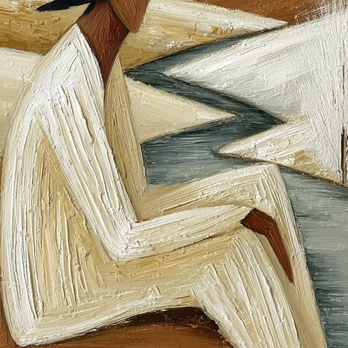 WINTER'S REPOSE: Textured Minimalist Figurative Landscape Painting - Image 5