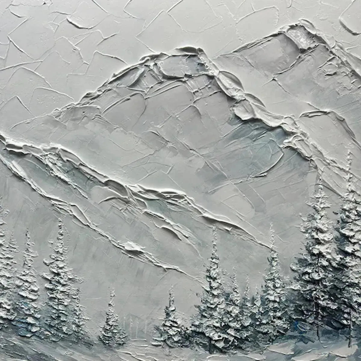 WINTER'S EMBRACE: Textured Winter Mountain Landscape Painting - Image 3