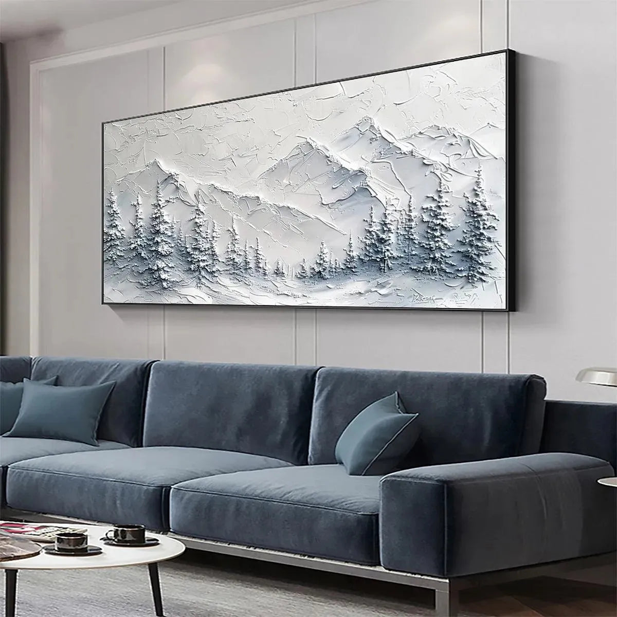 WINTER'S EMBRACE: Textured Winter Mountain Landscape Painting - Image 4