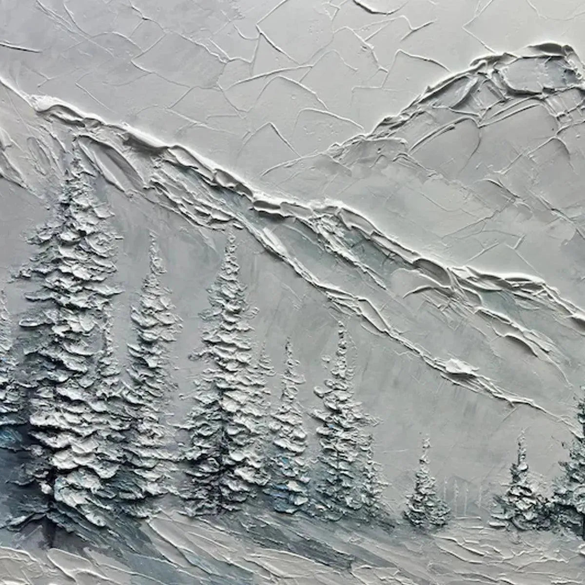 WINTER'S EMBRACE: Textured Winter Mountain Landscape Painting - Image 5