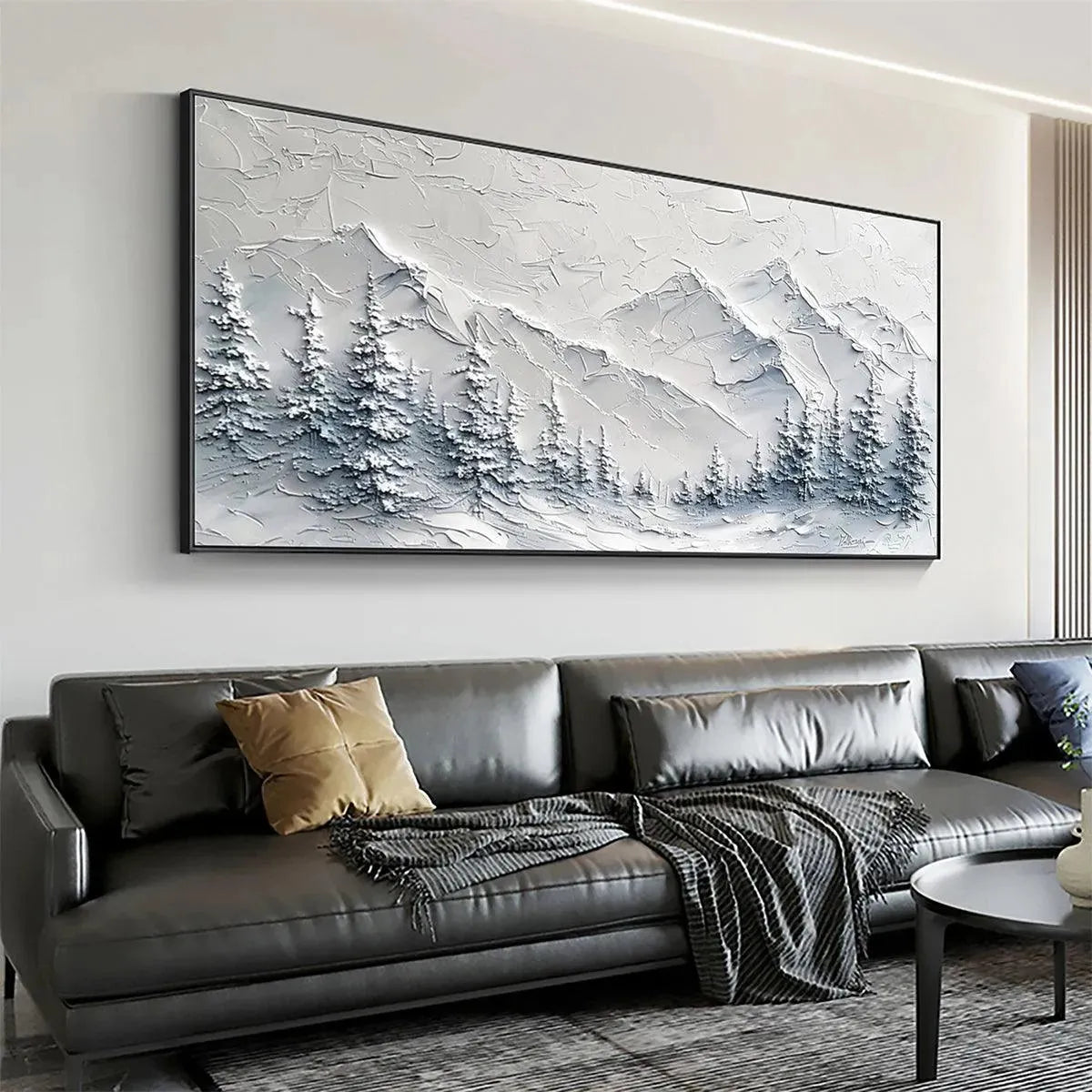 WINTER'S EMBRACE: Textured Winter Mountain Landscape Painting - Image 6