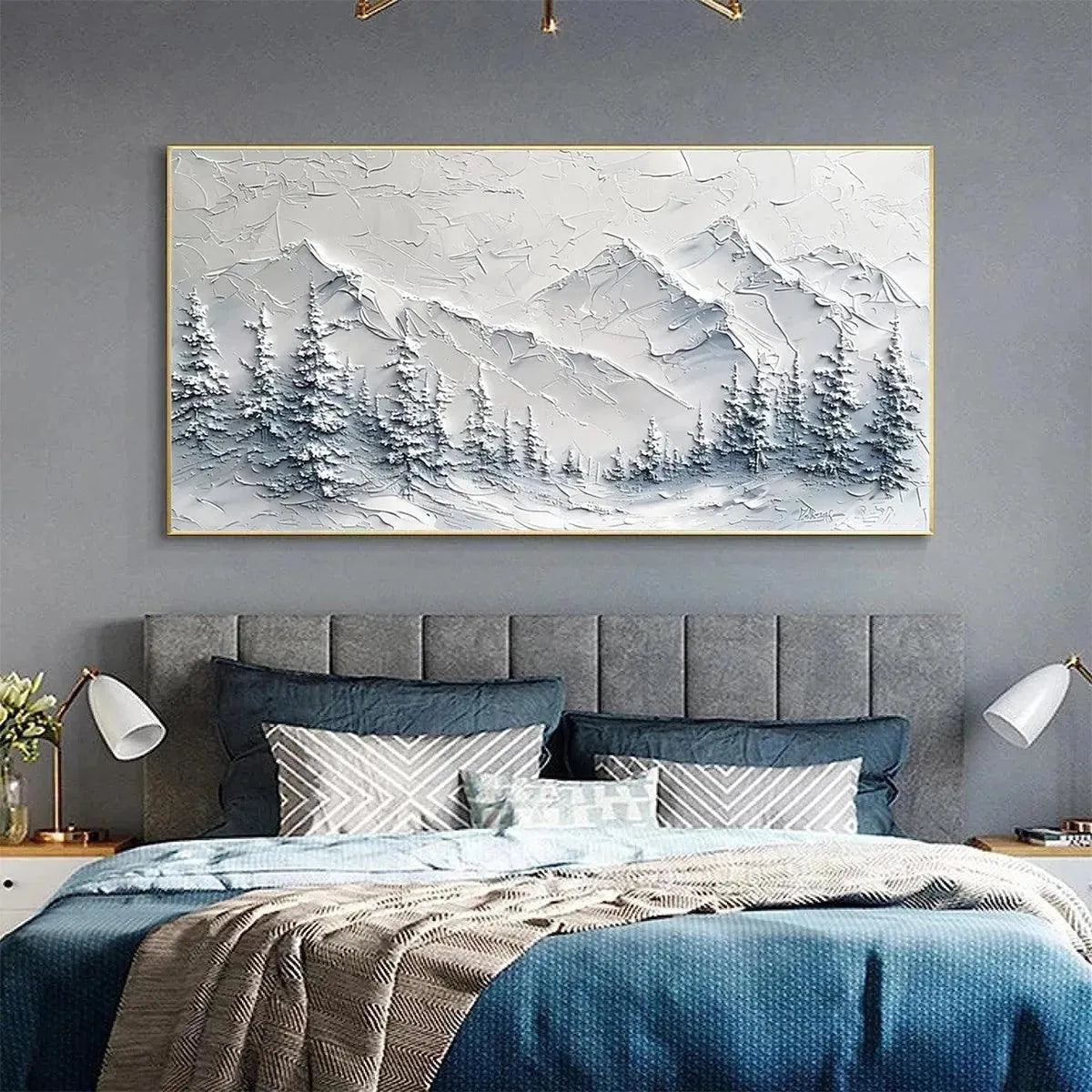 WINTER'S EMBRACE: Textured Winter Mountain Landscape Painting - Image 8