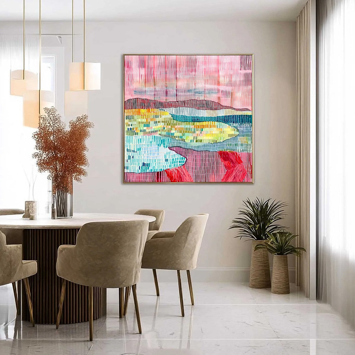 WOVEN HORIZON: Vibrant Textured Abstract Landscape Painting - Image 4