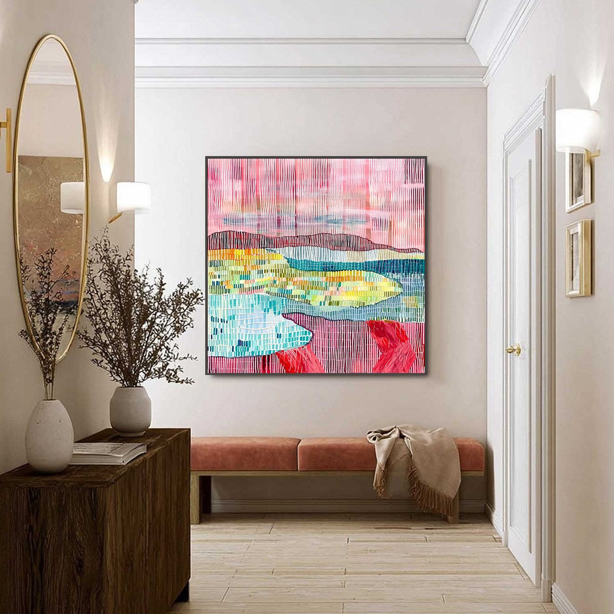 WOVEN HORIZON: Vibrant Textured Abstract Landscape Painting - Image 6
