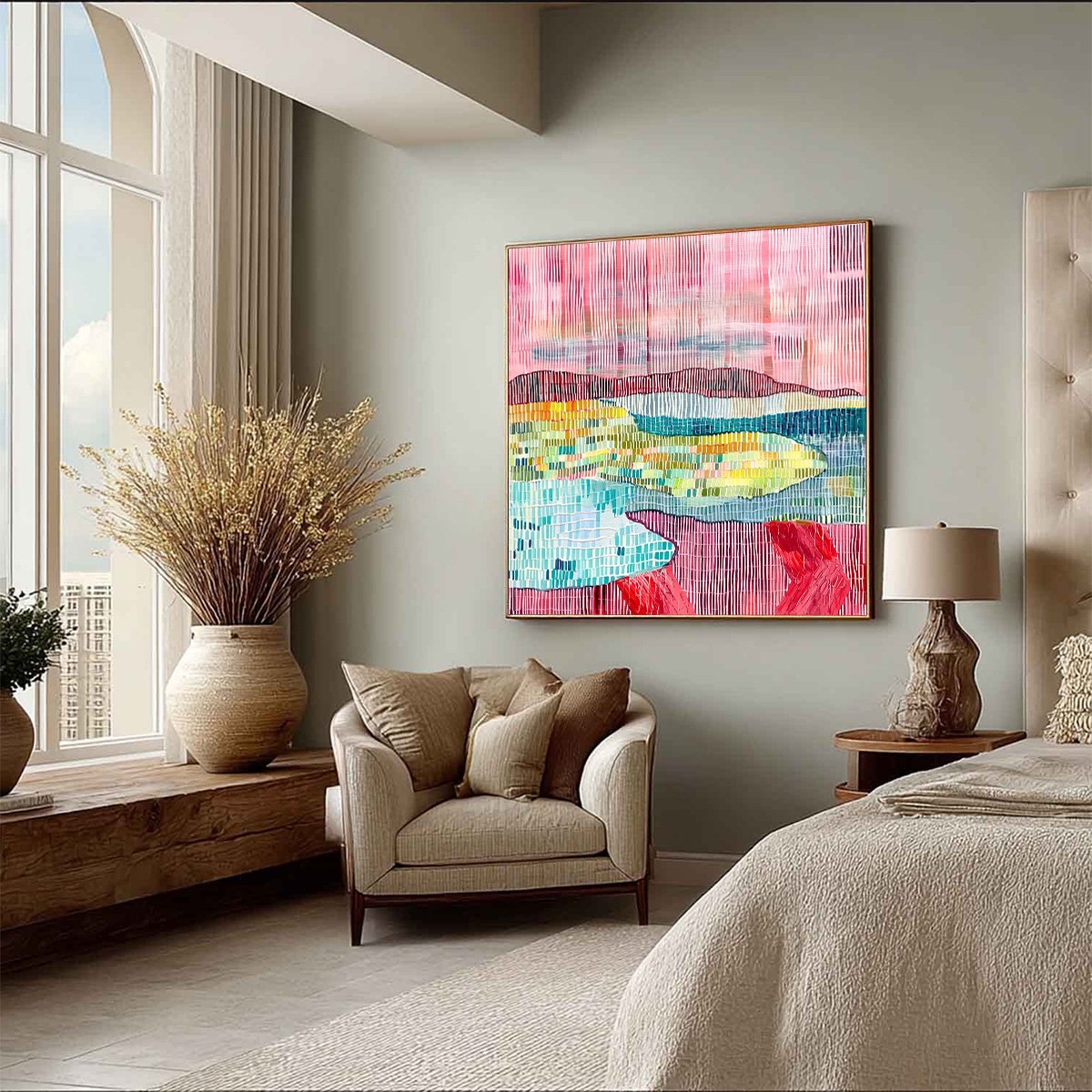 WOVEN HORIZON: Vibrant Textured Abstract Landscape Painting - Image 8