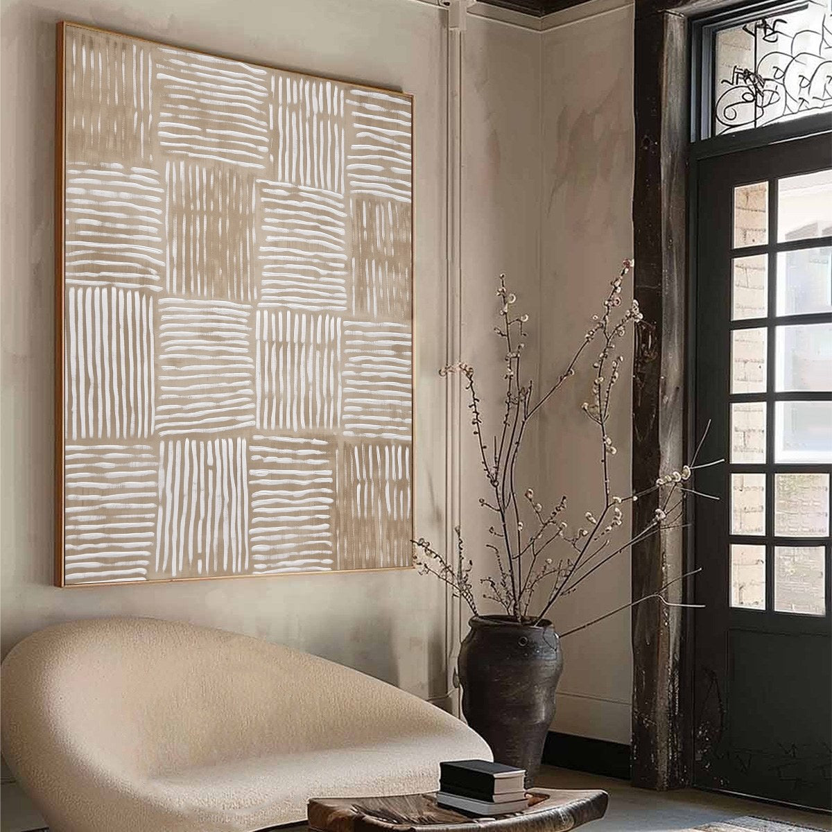 WOVEN RHYTHM: Textured Wabi Sabi Abstract Wall Art - Image 8
