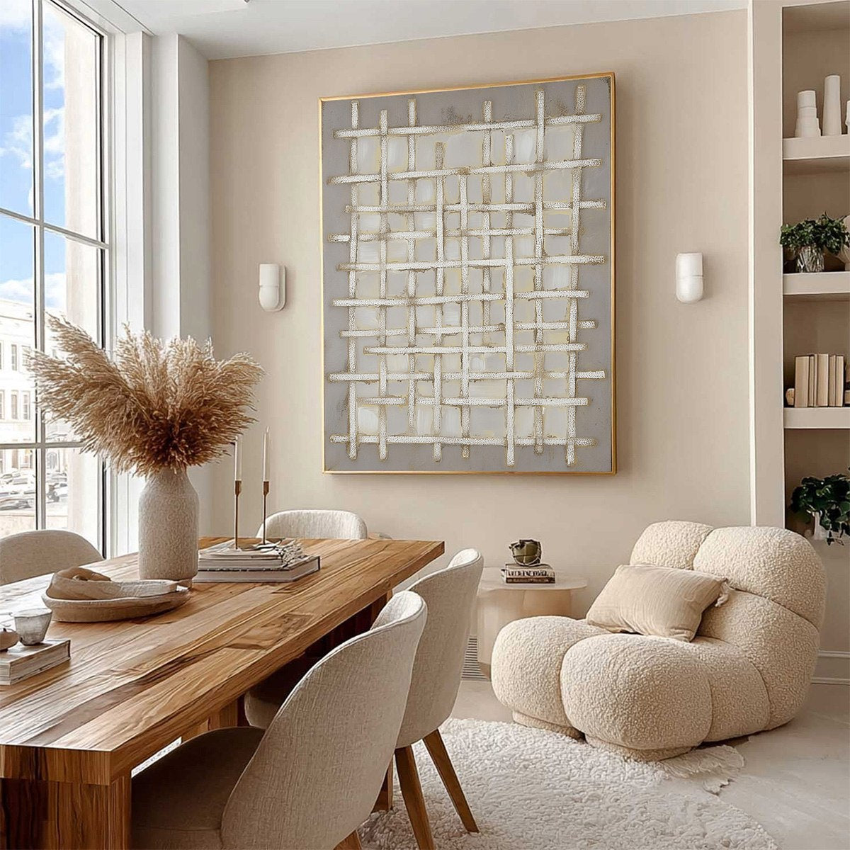 WOVEN TRANQUILITY Minimalist Textured Beige Abstract Oil Painting - Image 5
