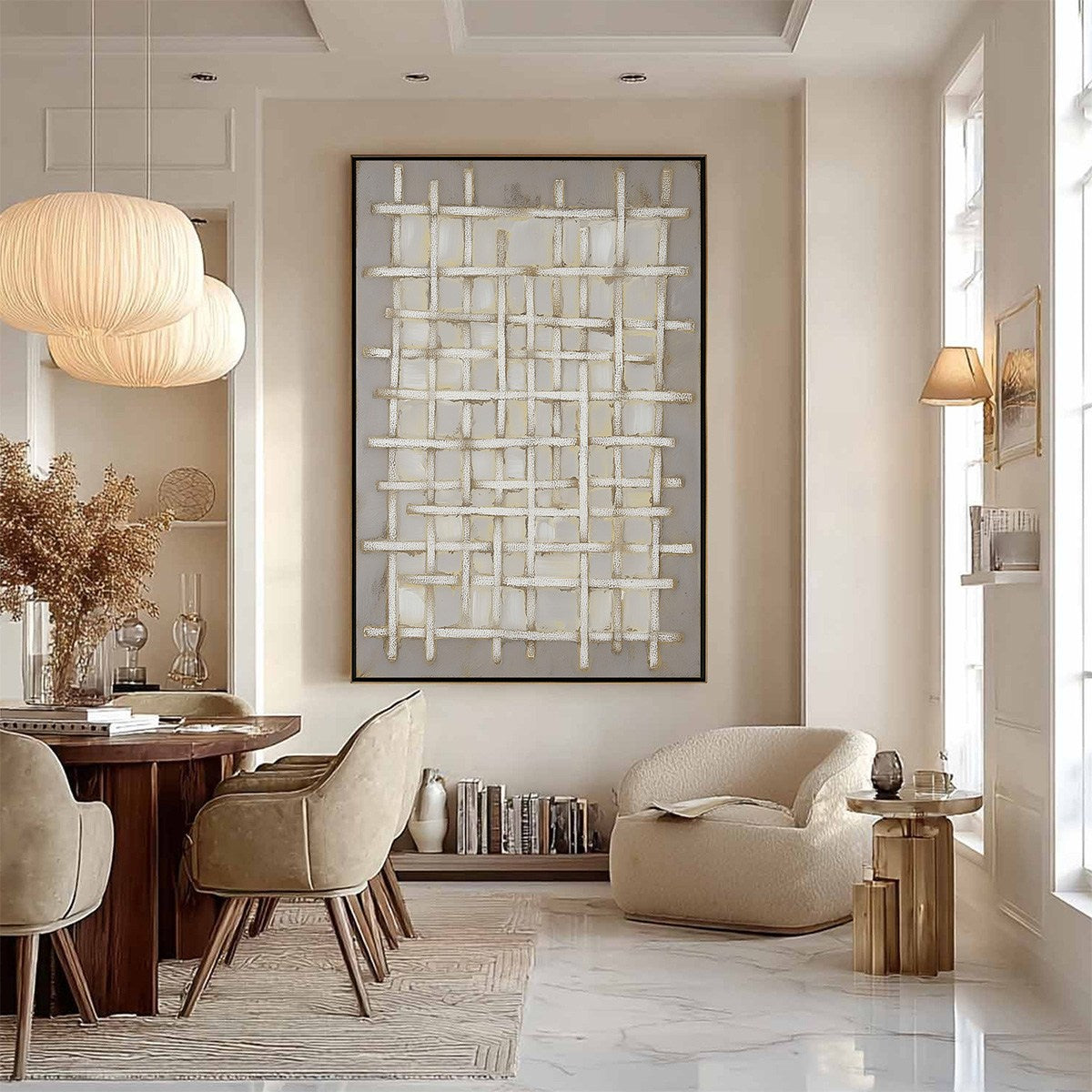 WOVEN TRANQUILITY Minimalist Textured Beige Abstract Oil Painting - Image 7