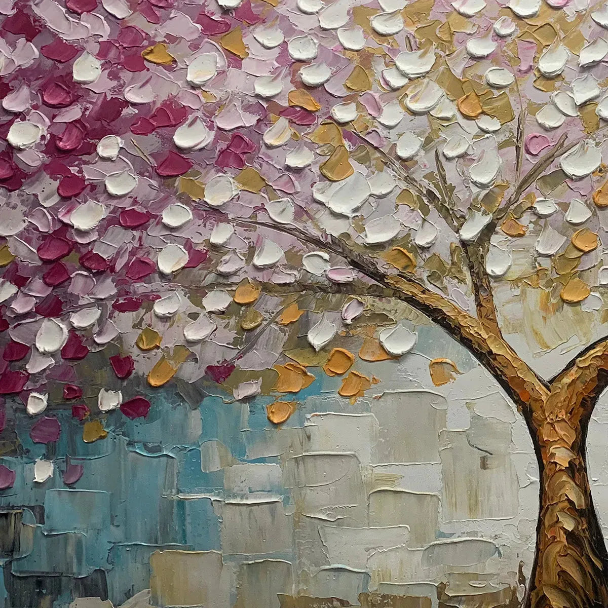CHERRY BLOSSOM DREAM: Panoramic Textured Impasto Painting of a Cherry Blossom Tree, Modern Wall Art, Pink and Gold - Image 3