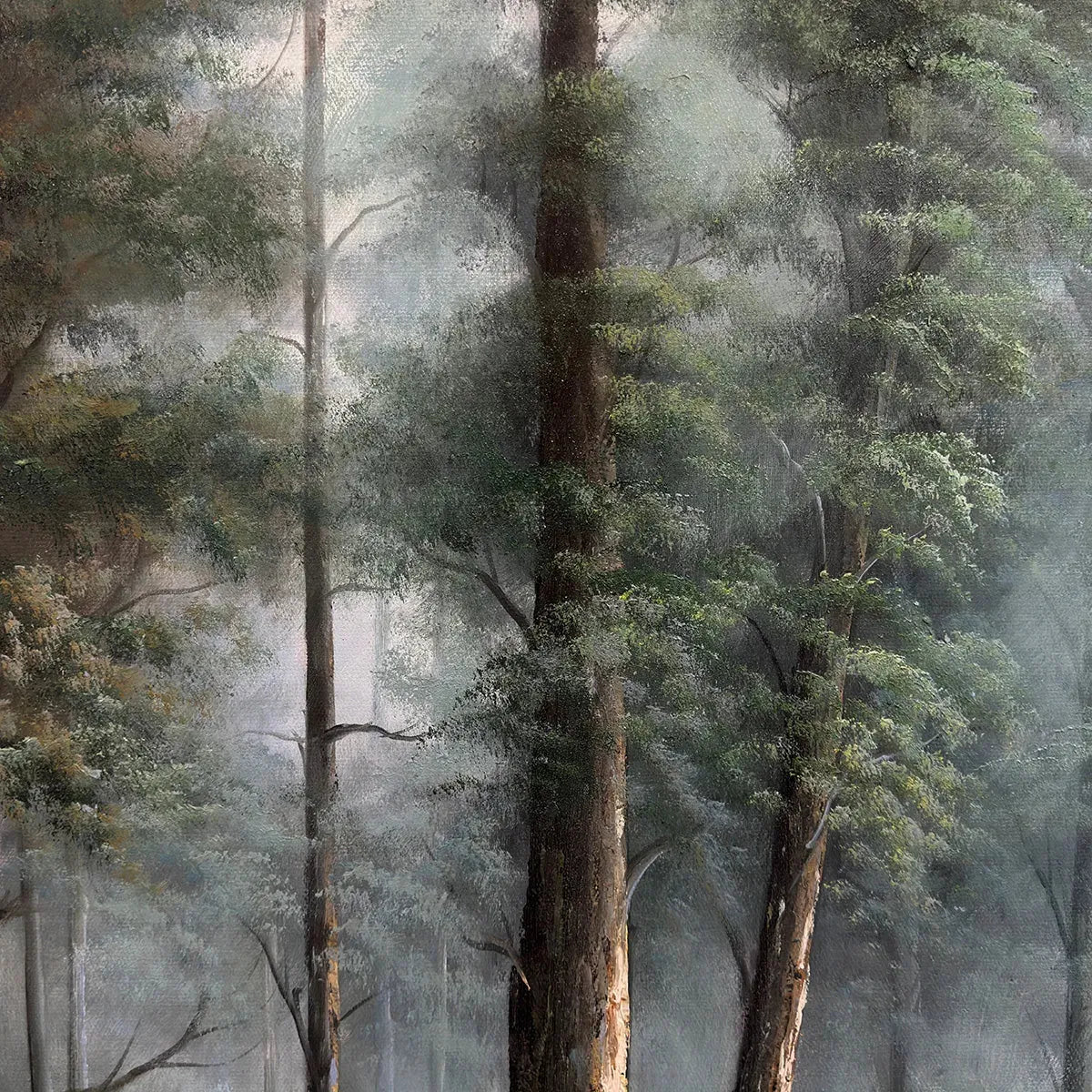 FOREST PATH: Panoramic Forest Painting with Stream, Misty Landscape, Canvas Wall Art - Image 3