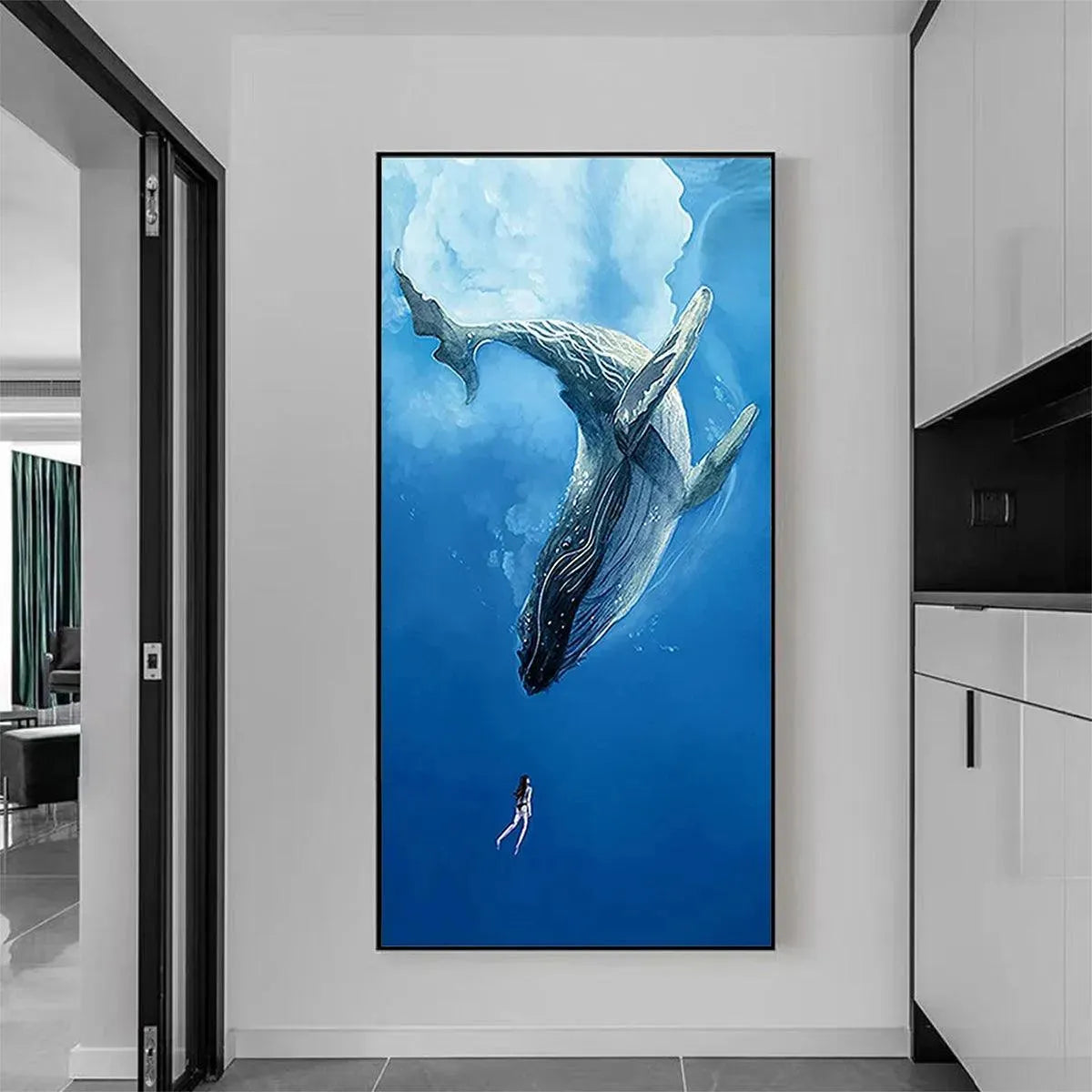 WHALE ENCOUNTER: Majestic Whale and Diver Painting, Vertical Wall Art - Image 7