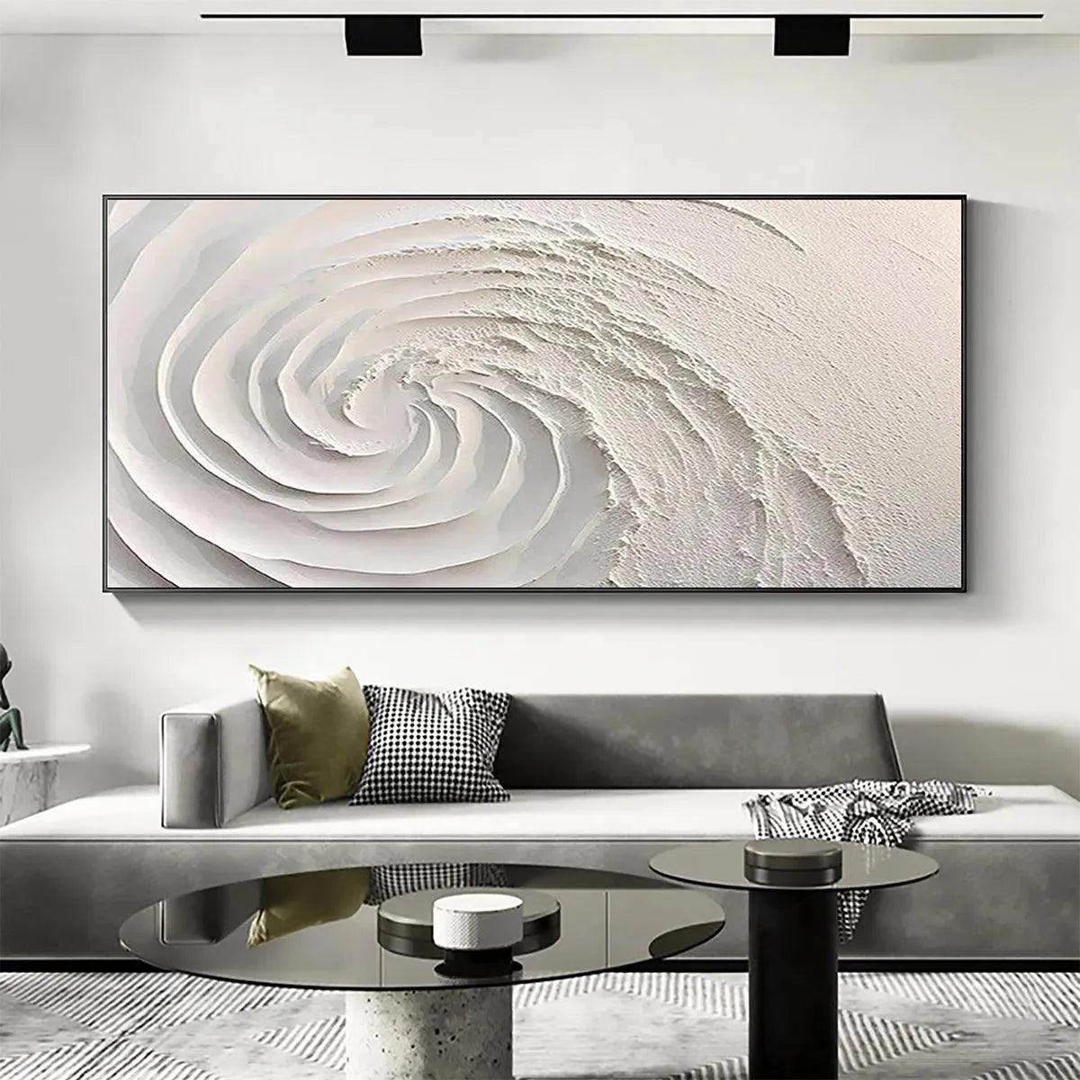 WHIRLWIND: Textured White Abstract Swirl Painting for Living Room - Image 3