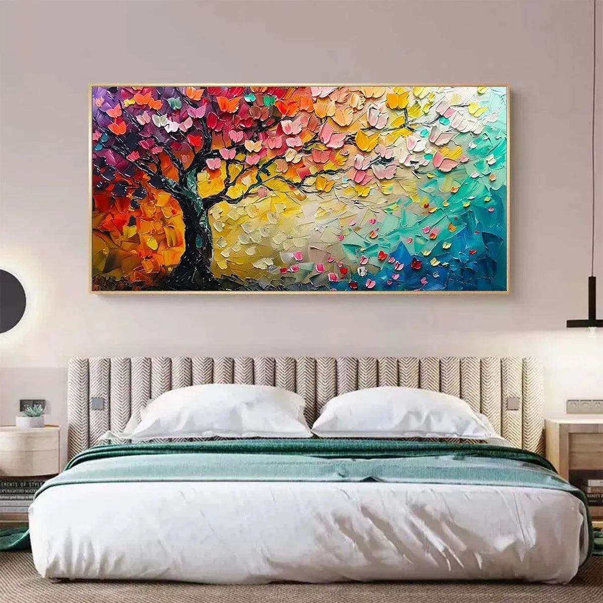 WHISPERS OF AUTUMN: Textured Impasto Tree Painting with Colorful Butterflies - Image 8