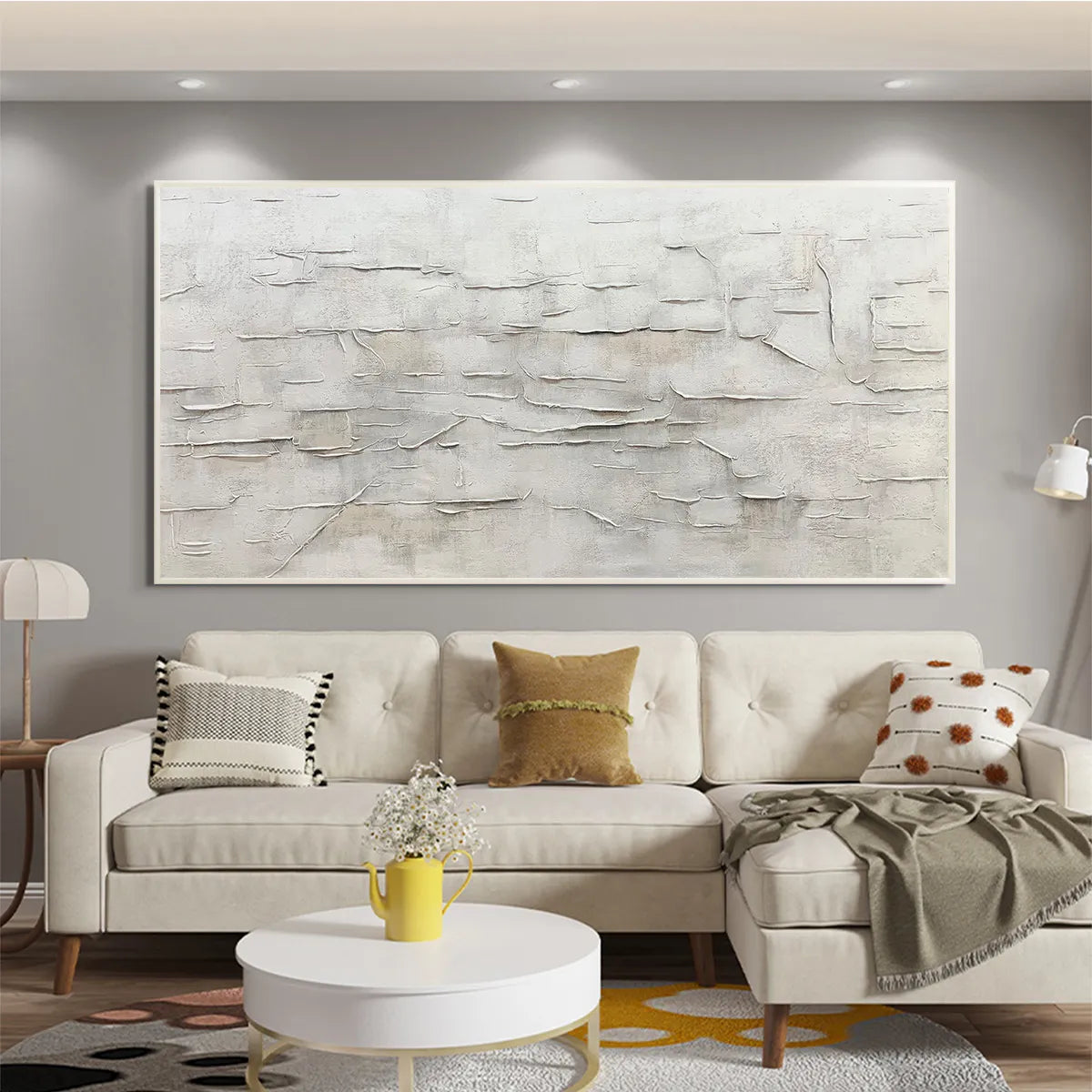 WHITE SANDS: White Abstract Minimalist Oil Painting on Canvas - Image 6