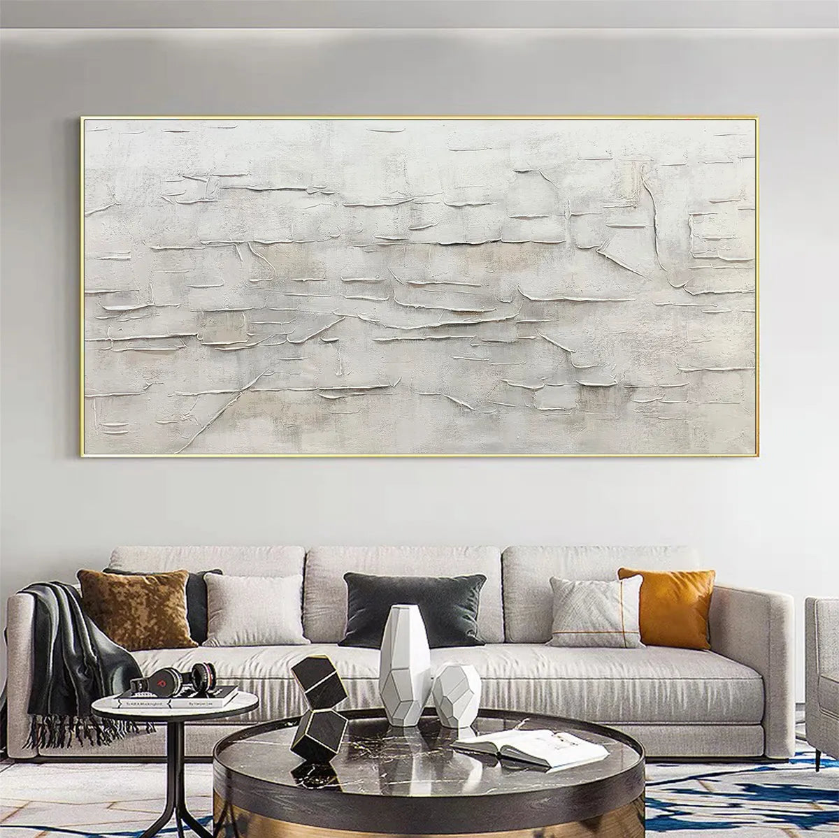 WHITE SANDS: White Abstract Minimalist Oil Painting on Canvas - Image 2