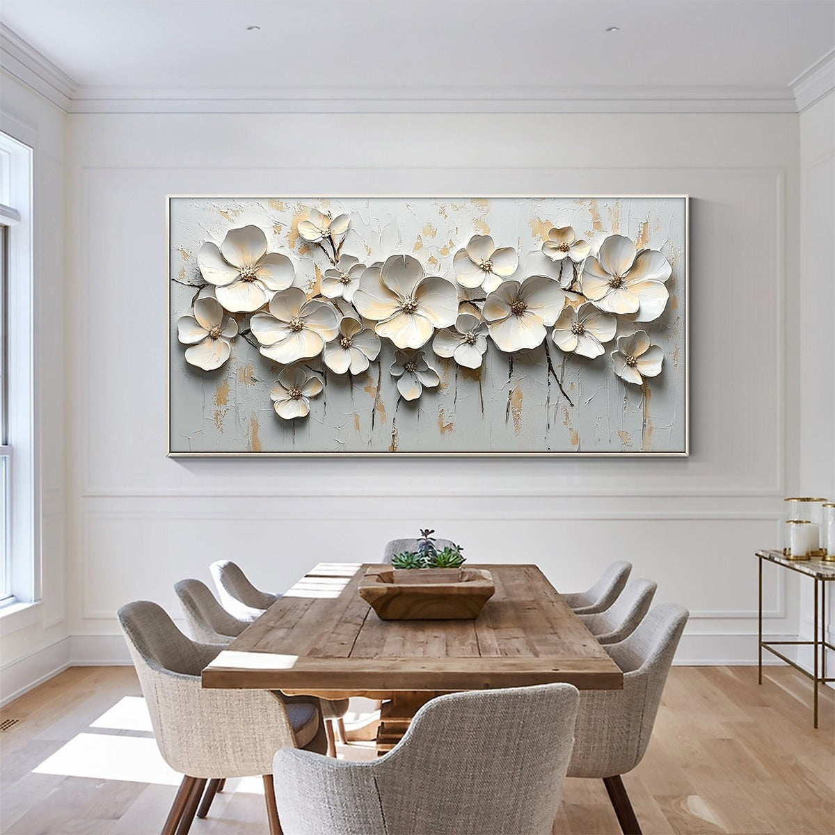 WHITE BLOSSOM SERENADE: Textured 3D Floral Oil Painting - Image 7
