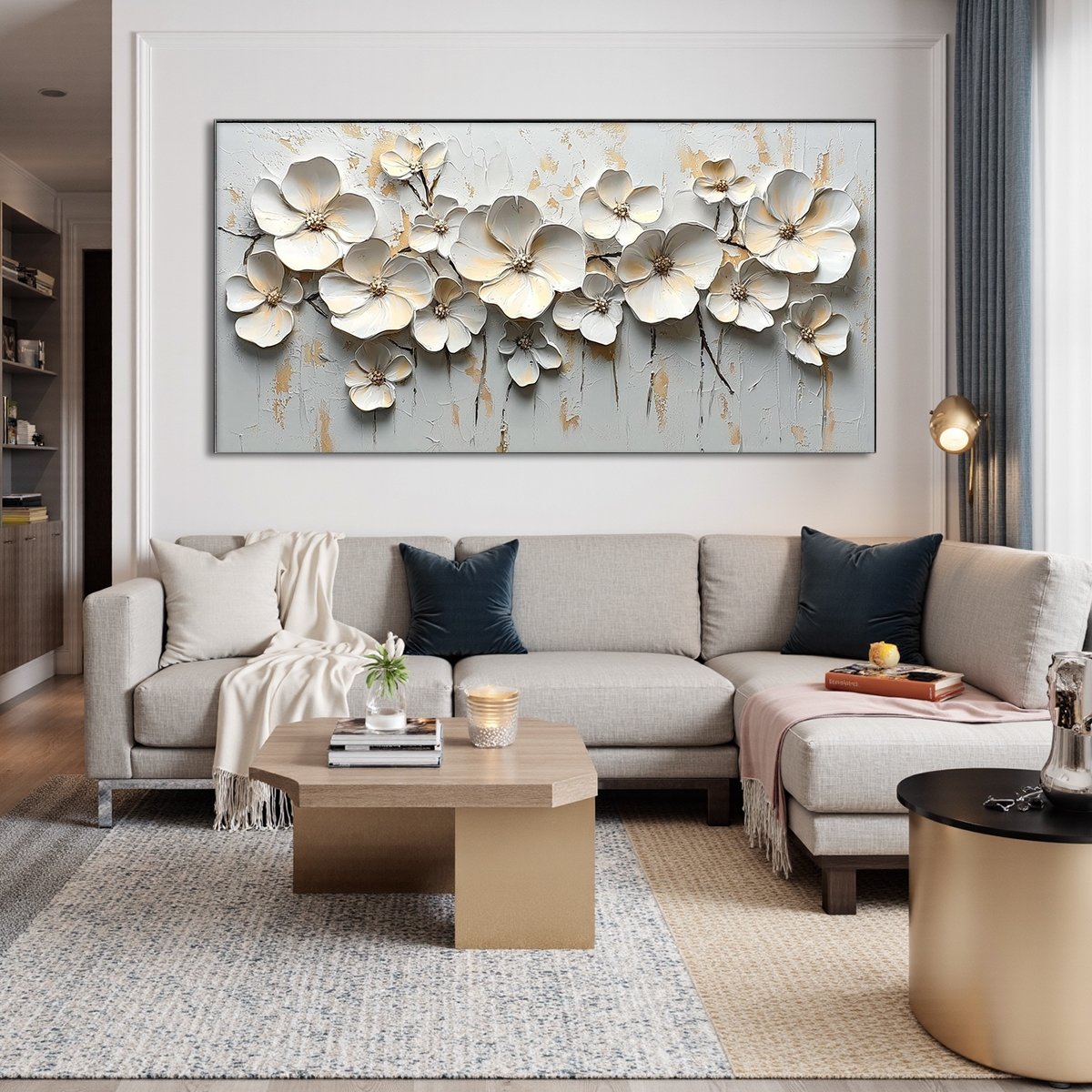 WHITE BLOSSOM SERENADE: Textured 3D Floral Oil Painting - Image 2