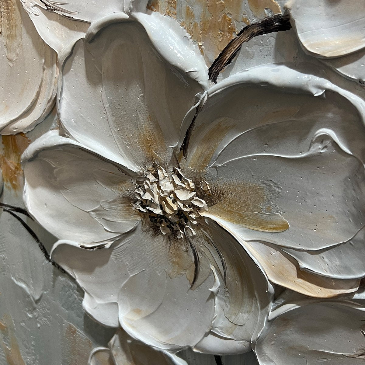 WHITE BLOSSOM SERENADE: Textured 3D Floral Oil Painting - Image 6