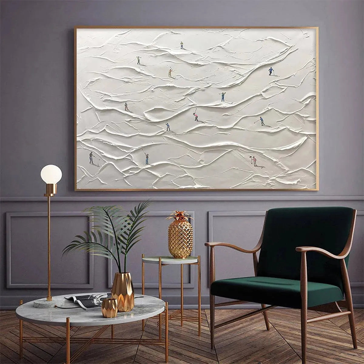 WHITE GREENS: Textured Abstract Golf Landscape Painting for Living Room - Image 8