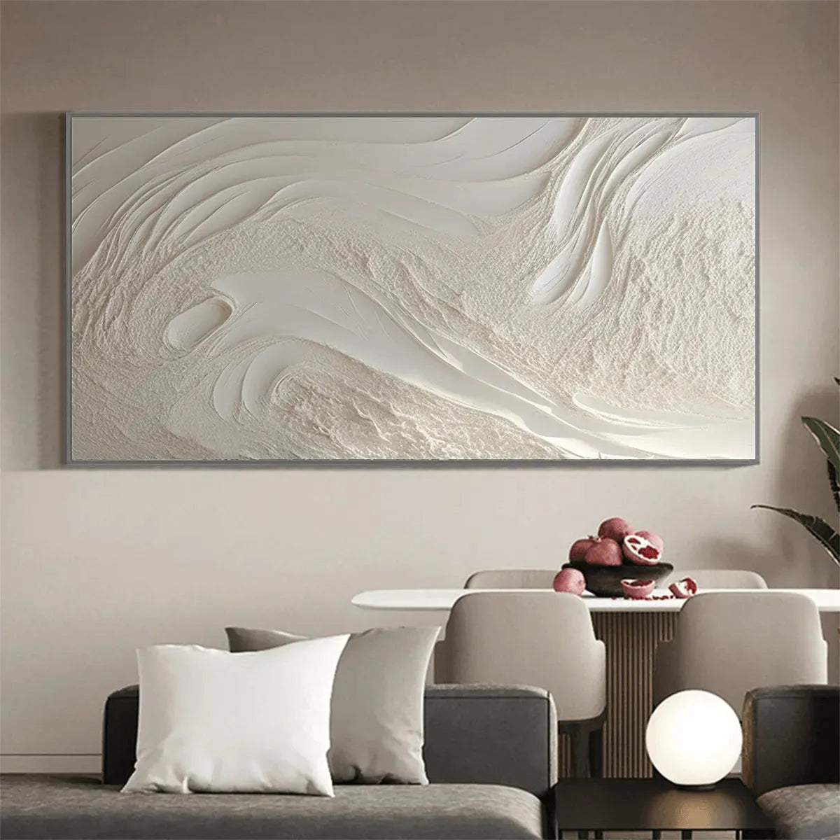 WHITE SANDS: Textured Abstract Painting in Off-White, Panoramic Canvas, Minimalist Wall Art - Image 5
