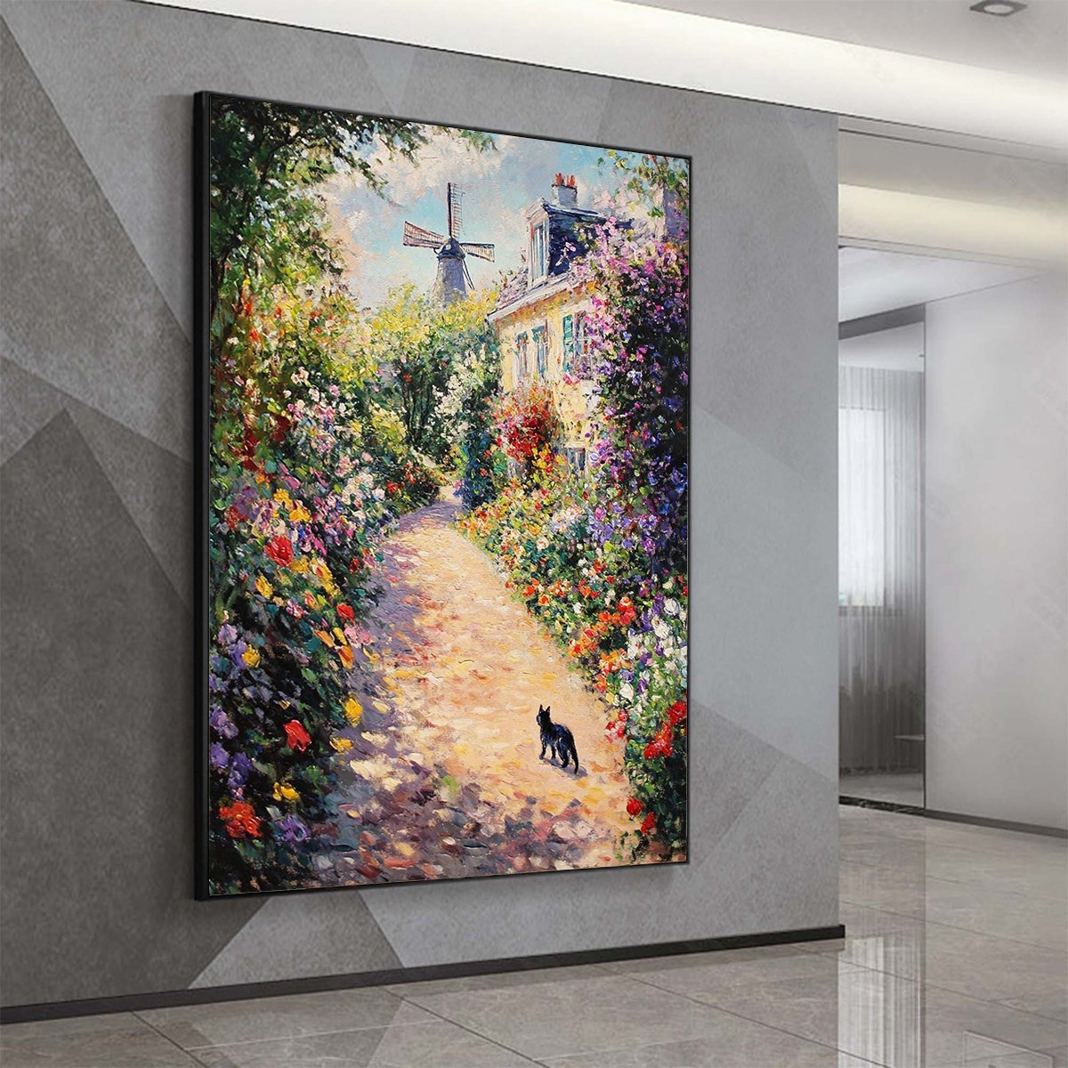 WINDMILL WAY: Charming Village Garden Path Oil Painting - Image 4