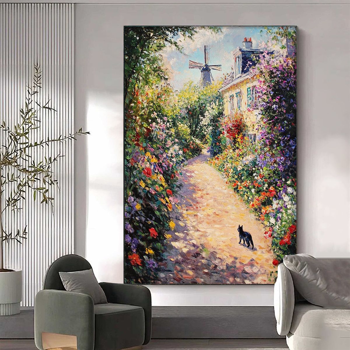 WINDMILL WAY: Charming Village Garden Path Oil Painting - Image 7