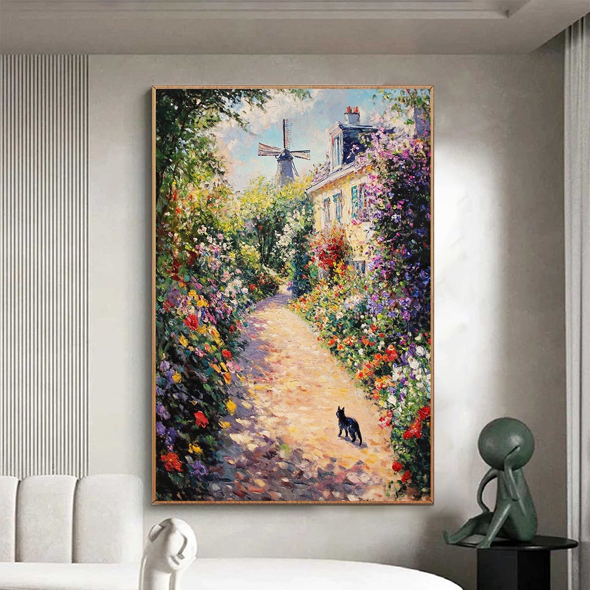 WINDMILL WAY: Charming Village Garden Path Oil Painting - Image 2