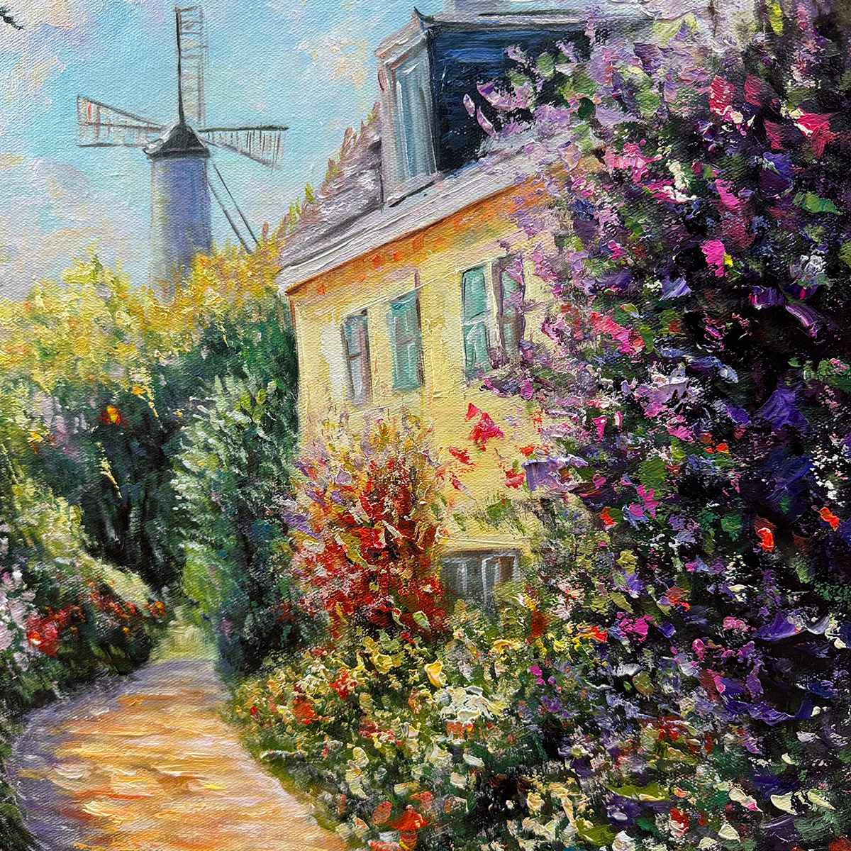 WINDMILL WAY: Charming Village Garden Path Oil Painting - Image 5