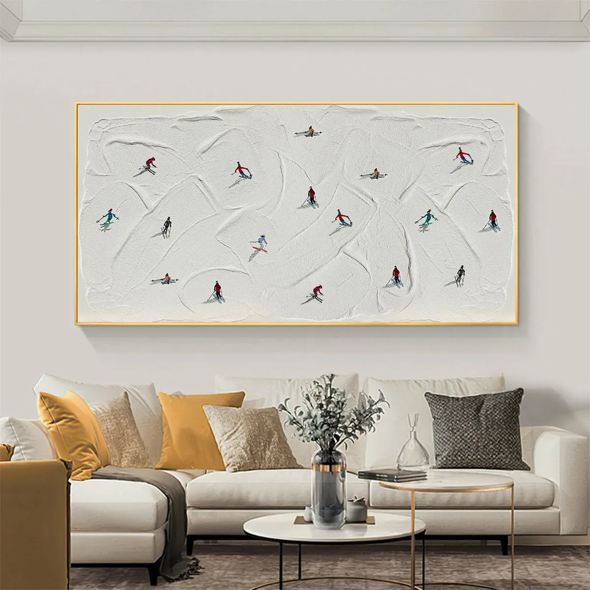 WINTER RHAPSODY: Minimalist Skiing Painting on Textured Canvas - Image 7