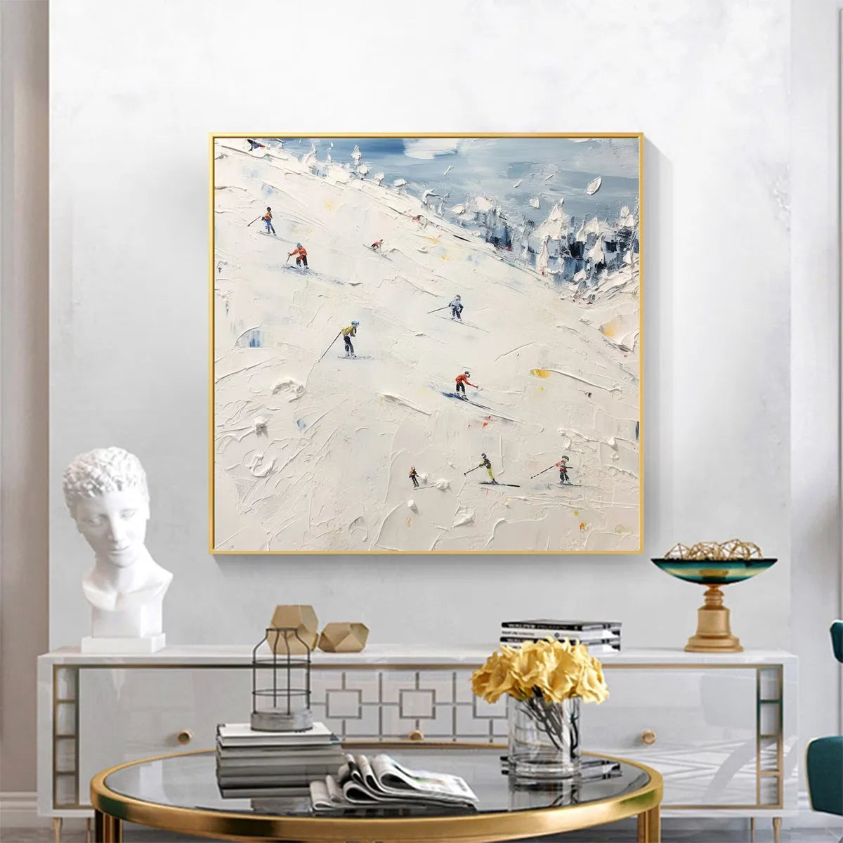 WINTER'S DANCE: Impressionistic Skiing Painting on Square Canvas - Image 8