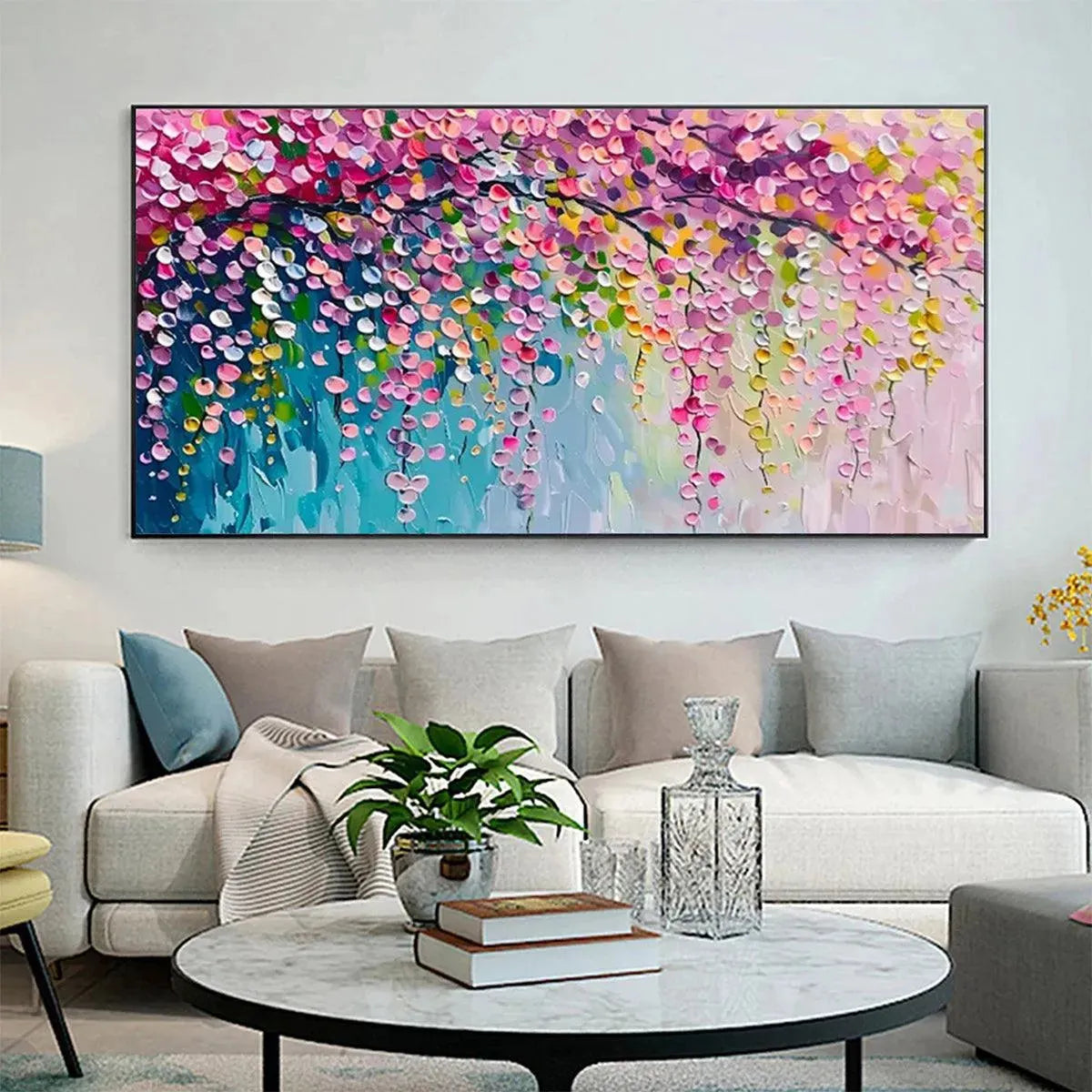 WISTERIA CASCADE: Textured Impressionist Floral Painting, Horizontal Wall Art - Image 2