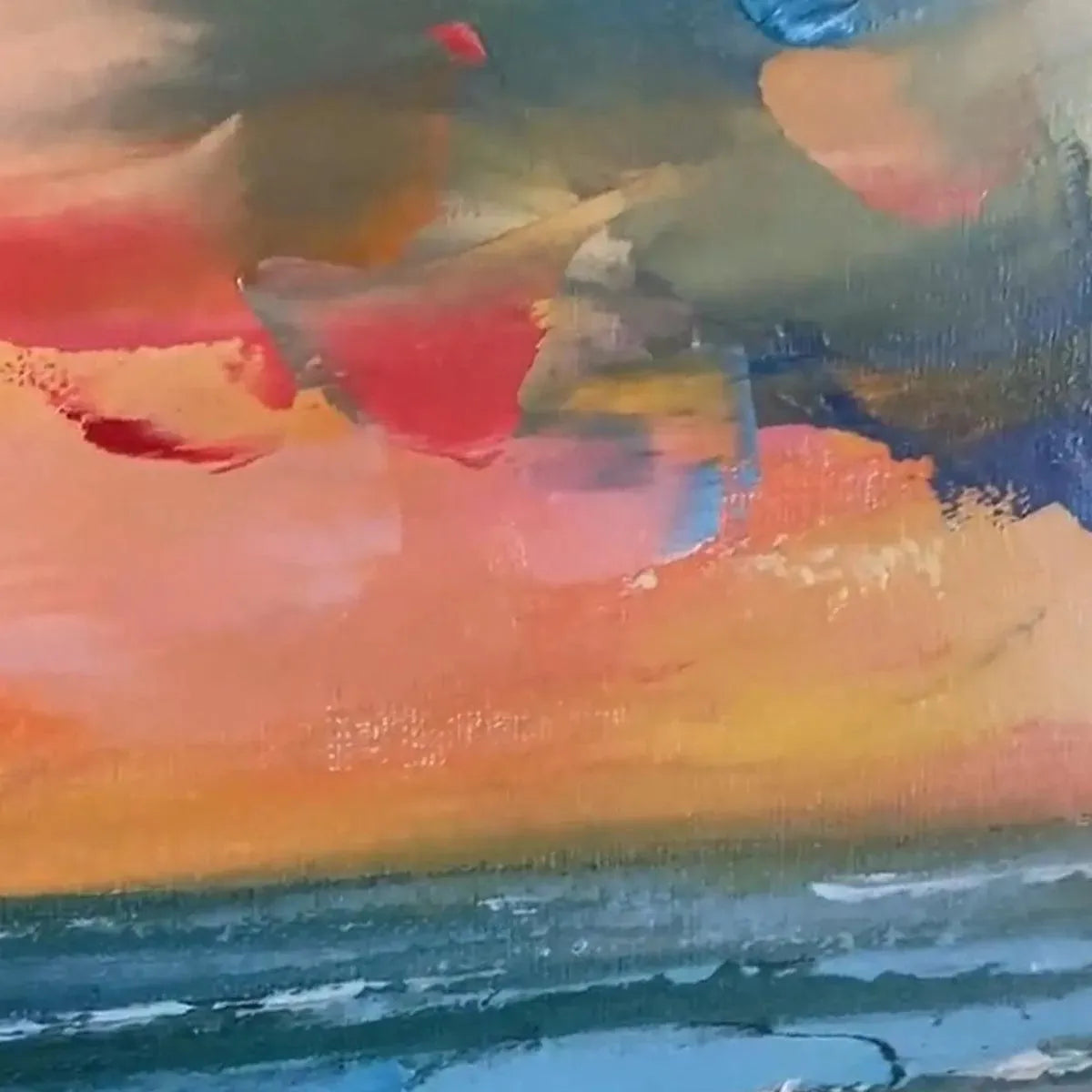 SEASIDE SUNSET SERENADE: Ocean Painting, Impasto Texture, Sunset Beach, Panoramic Wall Art, Horizontal Canvas - Image 9