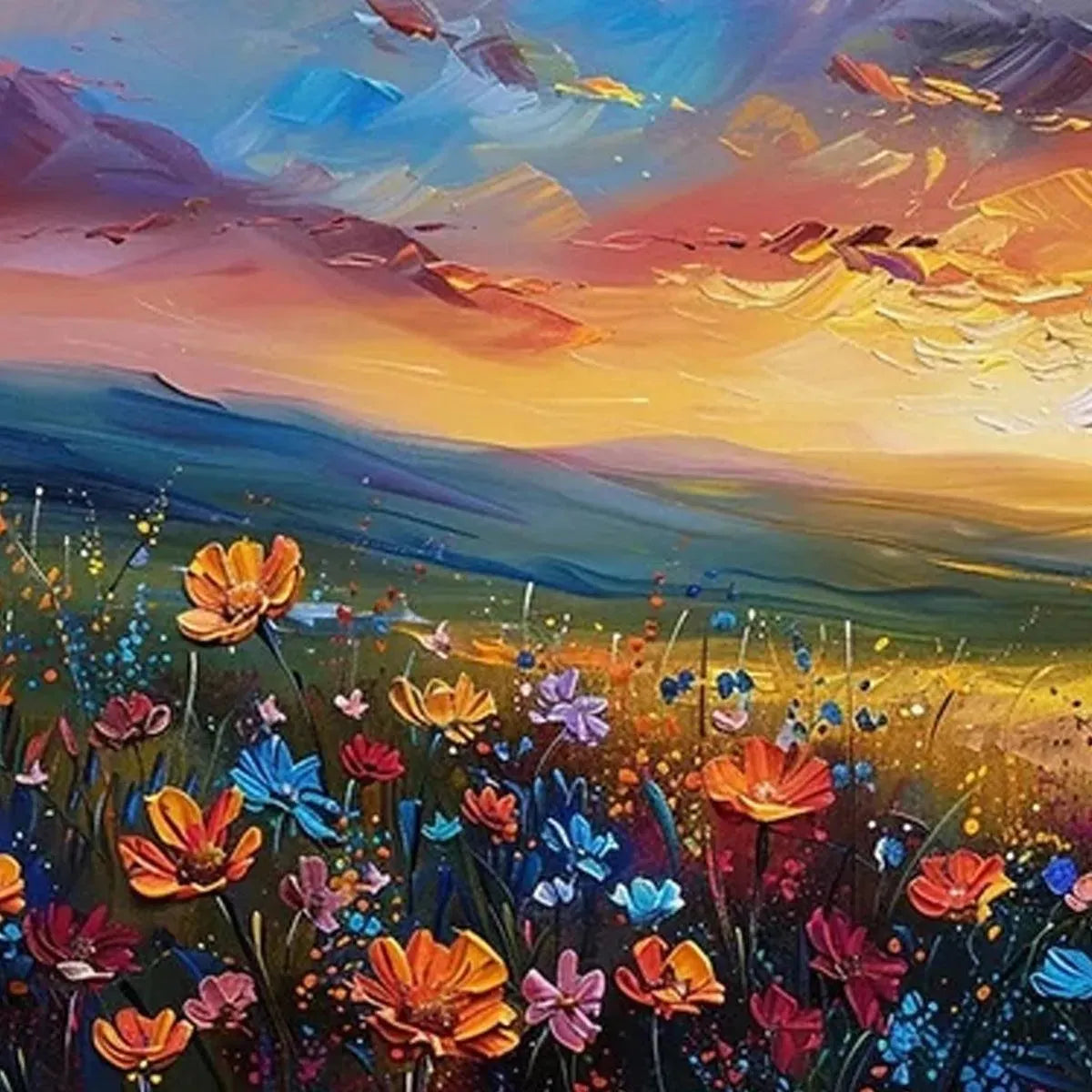 SUNSET SERENADE: Textured Floral Landscape Painting, Impasto Wall Art, Horizontal Canvas, Sunset Decor - Image 6