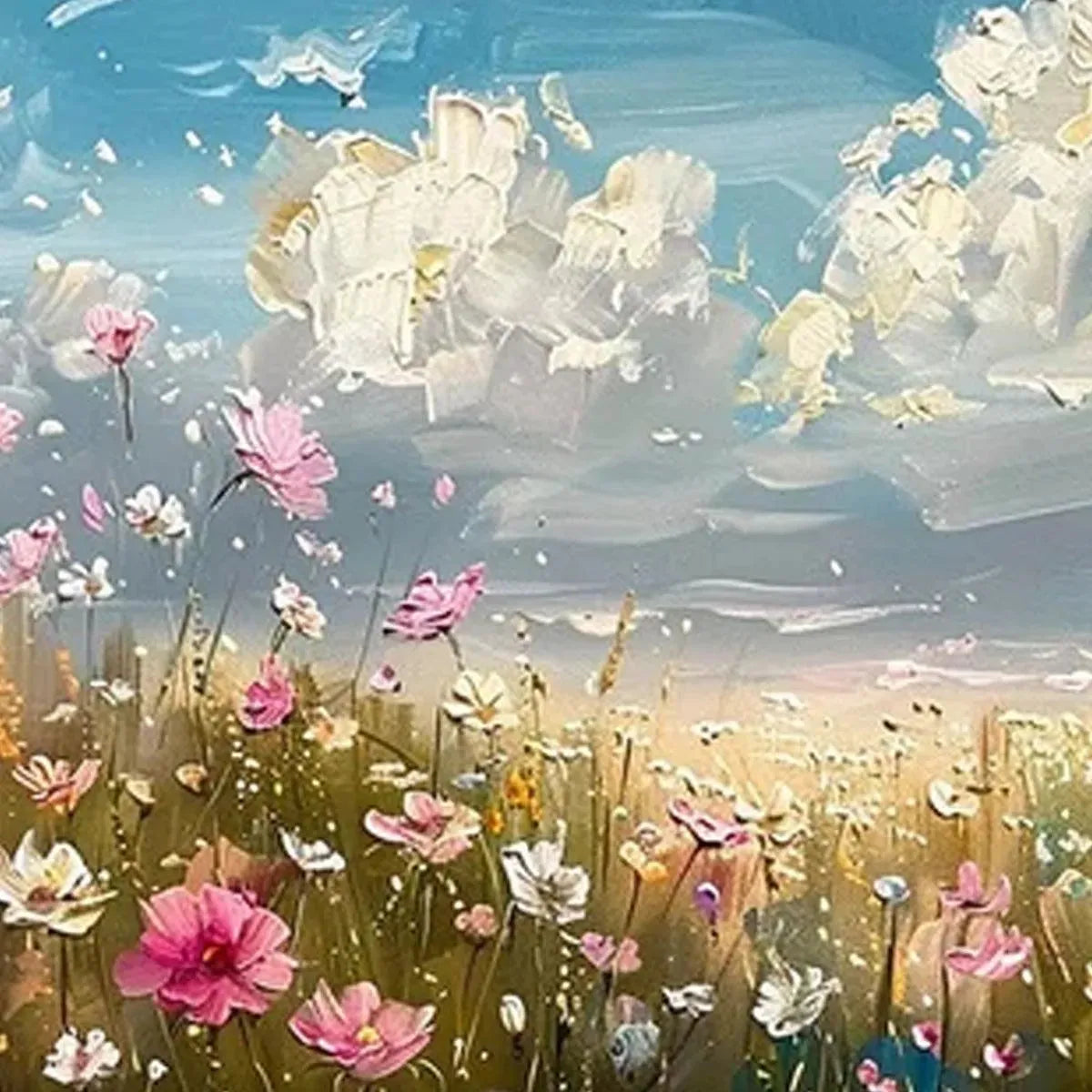 COSMOS FIELD: Textured Floral Landscape Painting, Impasto Wall Art, Horizontal Canvas, Wildflower Decor - Image 7