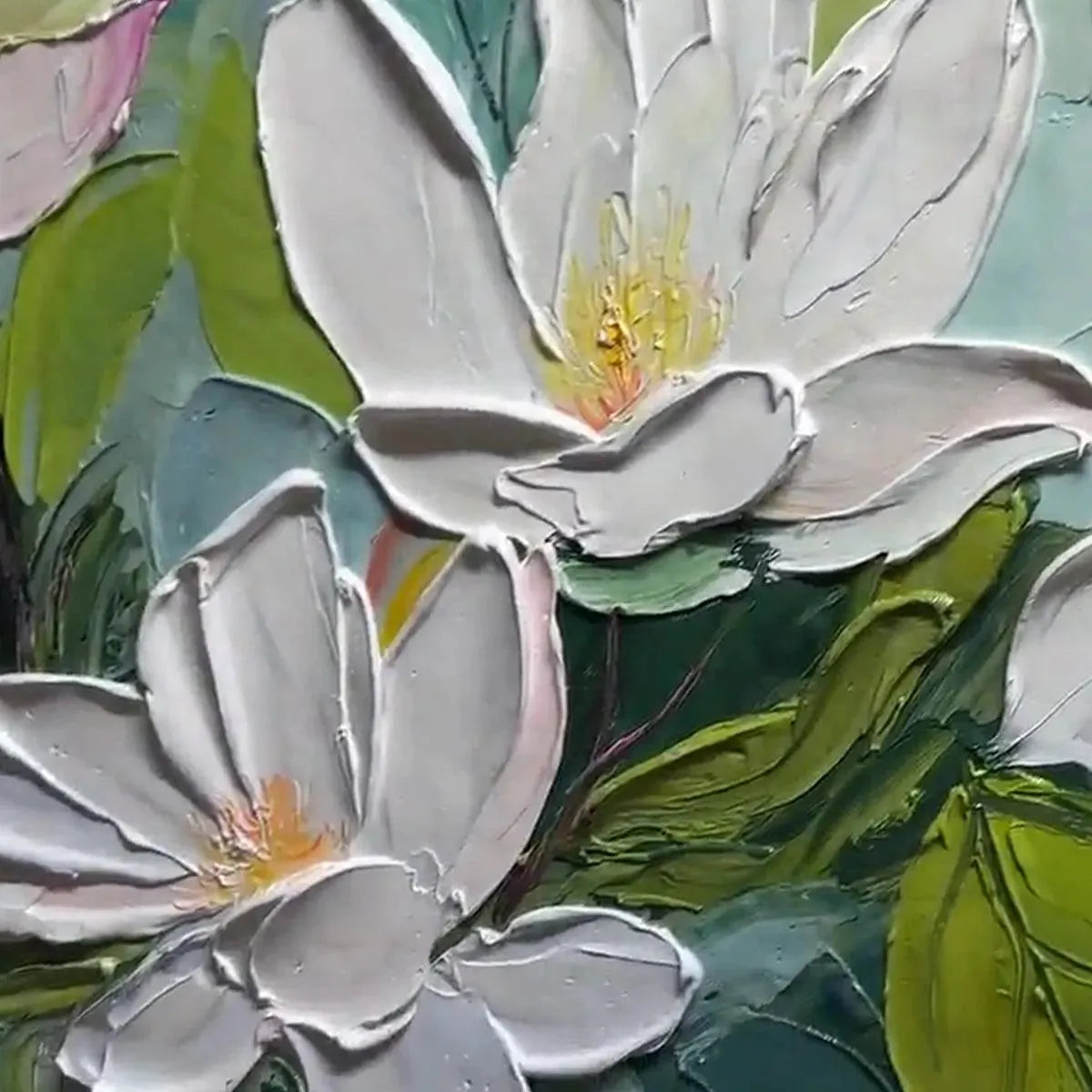 MAGNOLIA BLOSSOMS: Textured Floral Painting, Impasto Wall Art, Horizontal Canvas, Magnolia Decor - Image 3