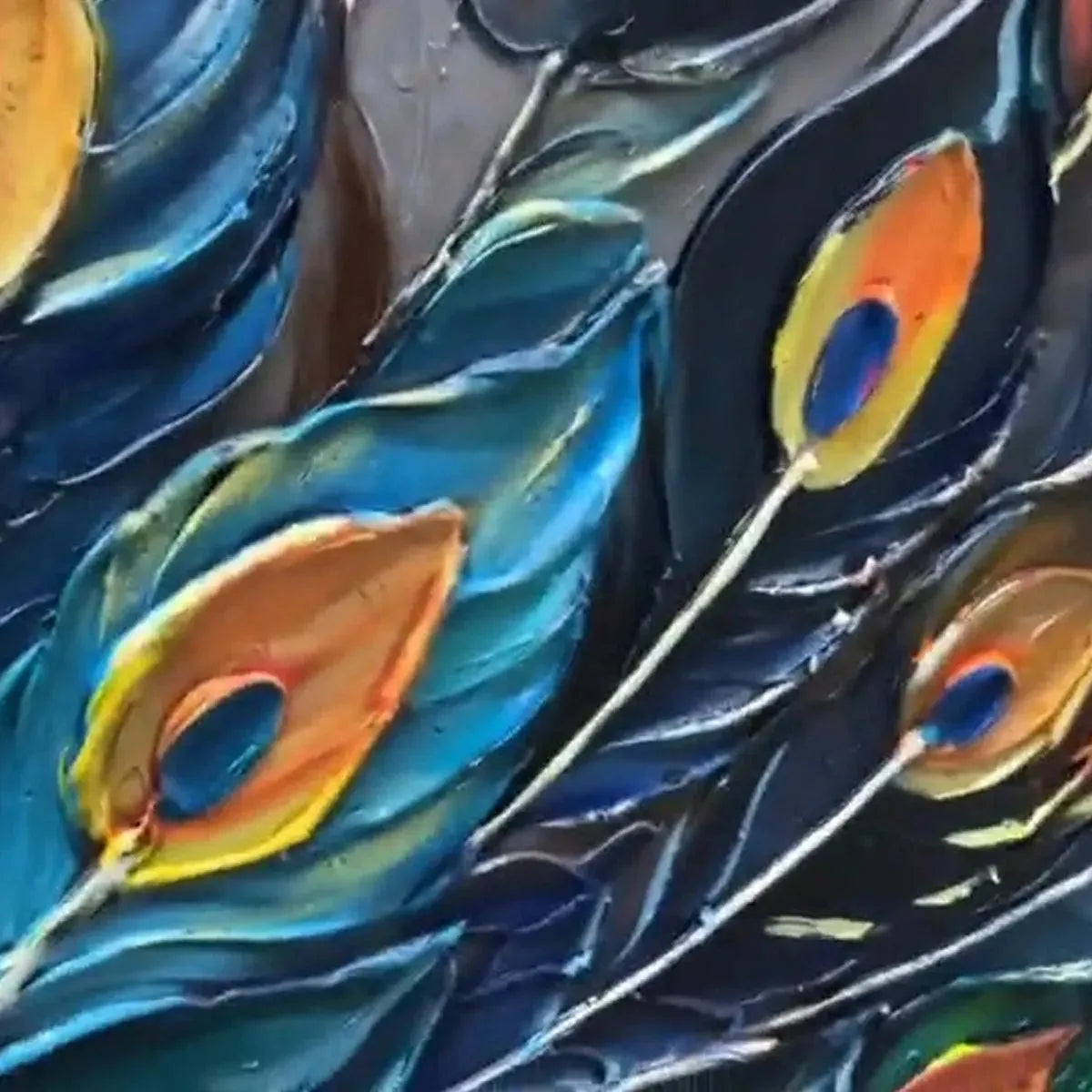 MAJESTIC PLUMAGE: Textured Peacock Painting, Impasto Wall Art, Horizontal Canvas, Animal Decor - Image 3