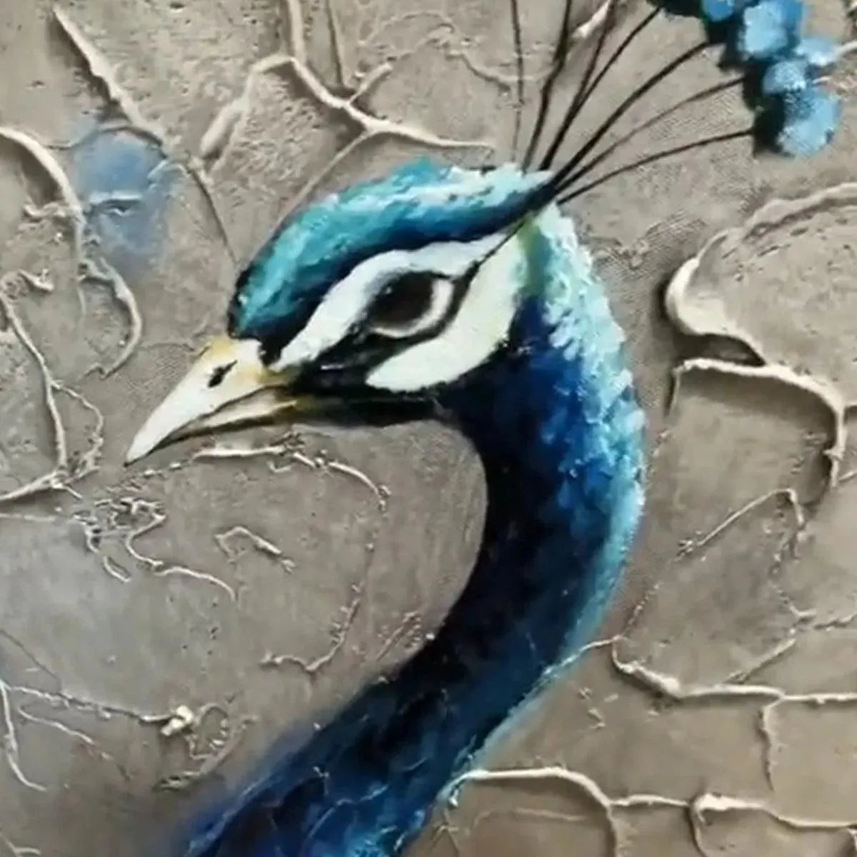 MAJESTIC PLUMAGE: Textured Peacock Painting, Impasto Wall Art, Horizontal Canvas, Animal Decor - Image 8