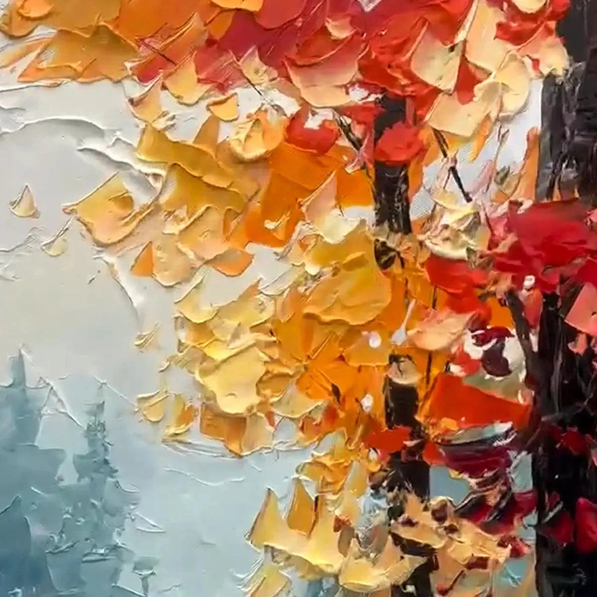 AUTUMN PATH: Textured Forest Path Painting, Orange and Blue Wall Art, Vertical Canvas, Impasto Decor - Image 3