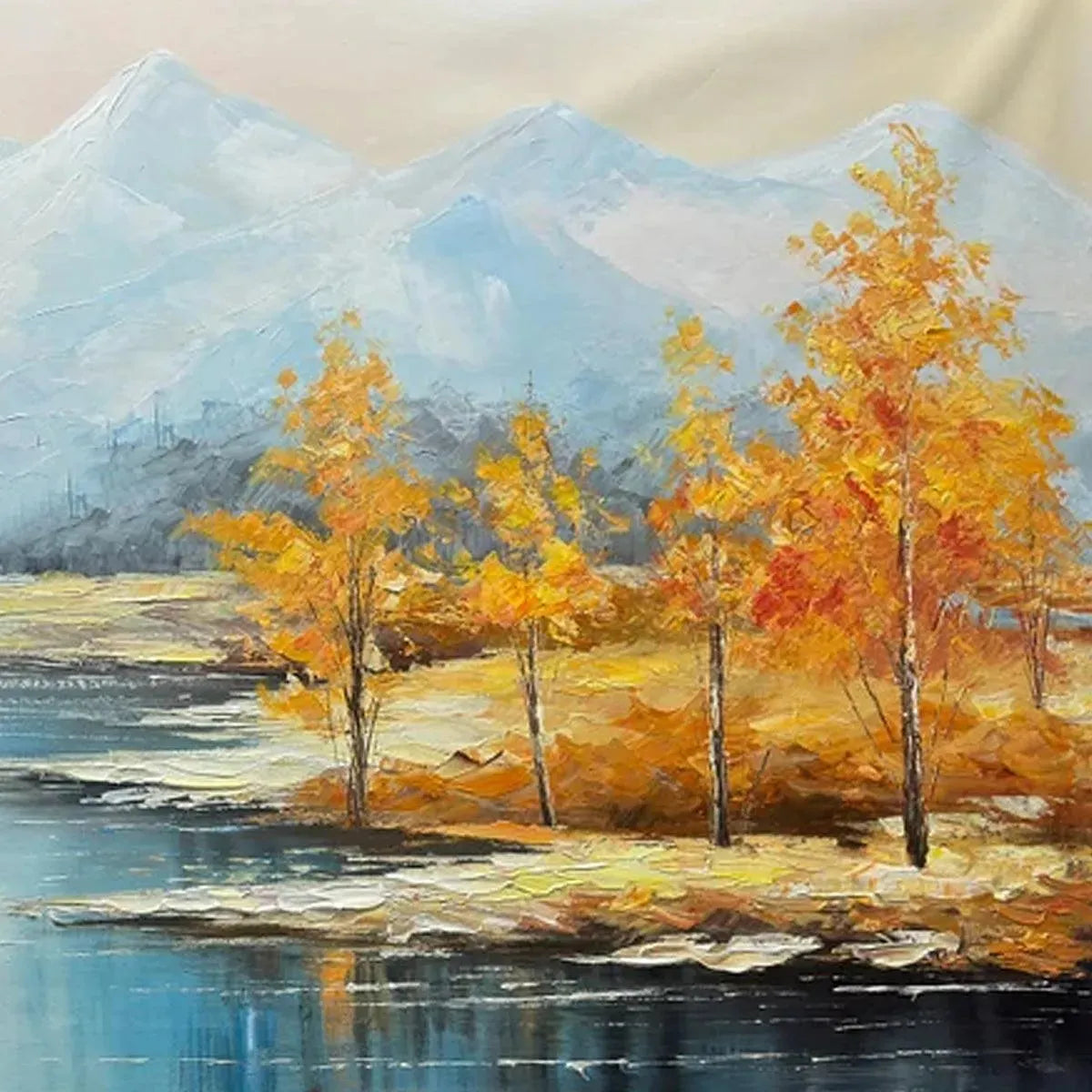 GOLDEN AUTUMN VALLEY: Traditional Landscape Painting in Yellow and Blue - Image 3