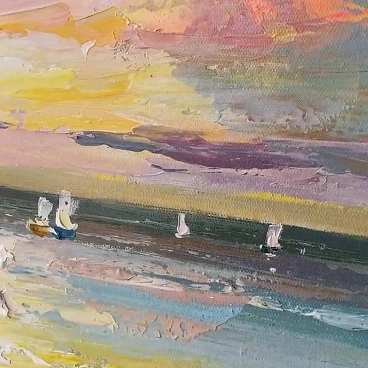 SAILBOATS AT SUNSET: Seascape Painting, Impasto, Textured Wall Art, Ocean Sunset, Vertical - Image 8