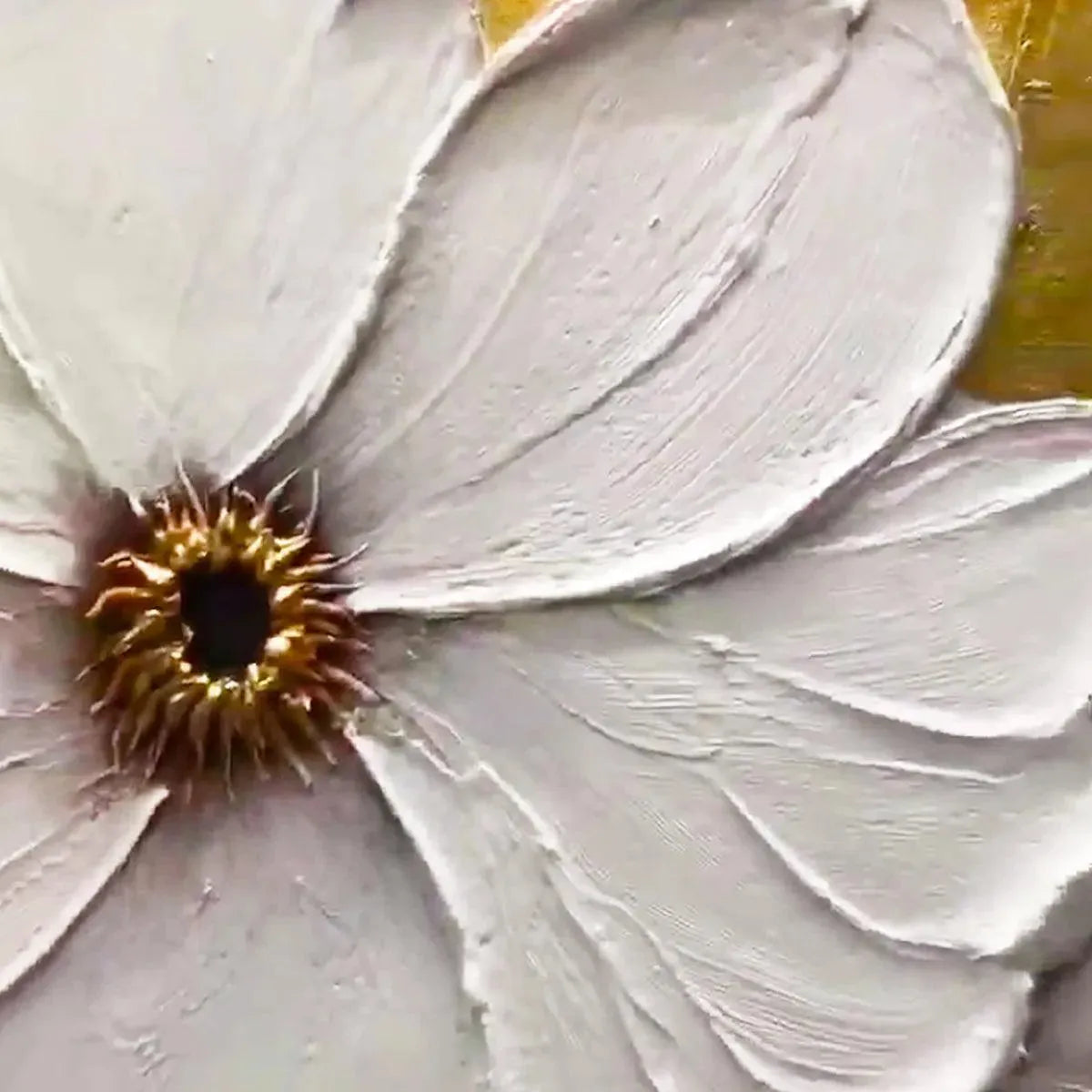 GOLDEN WHISPERS: Textured Floral Painting, Gold and White Wall Art, Vertical Canvas, Impasto Decor - Image 3