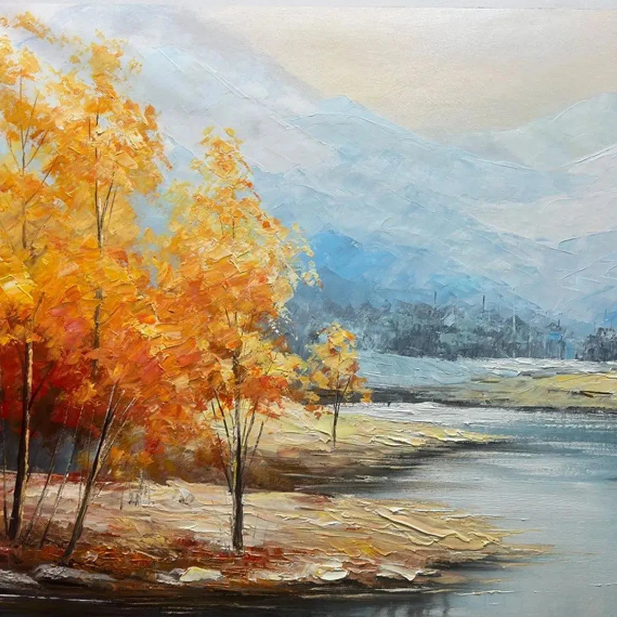 GOLDEN AUTUMN VALLEY: Traditional Landscape Painting in Yellow and Blue - Image 8